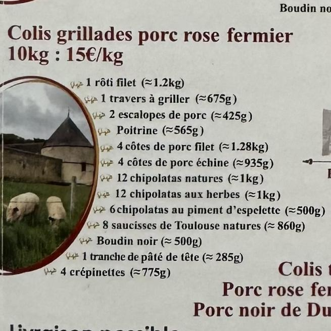 Colis de porc fermier  spécial grillades - 10kg