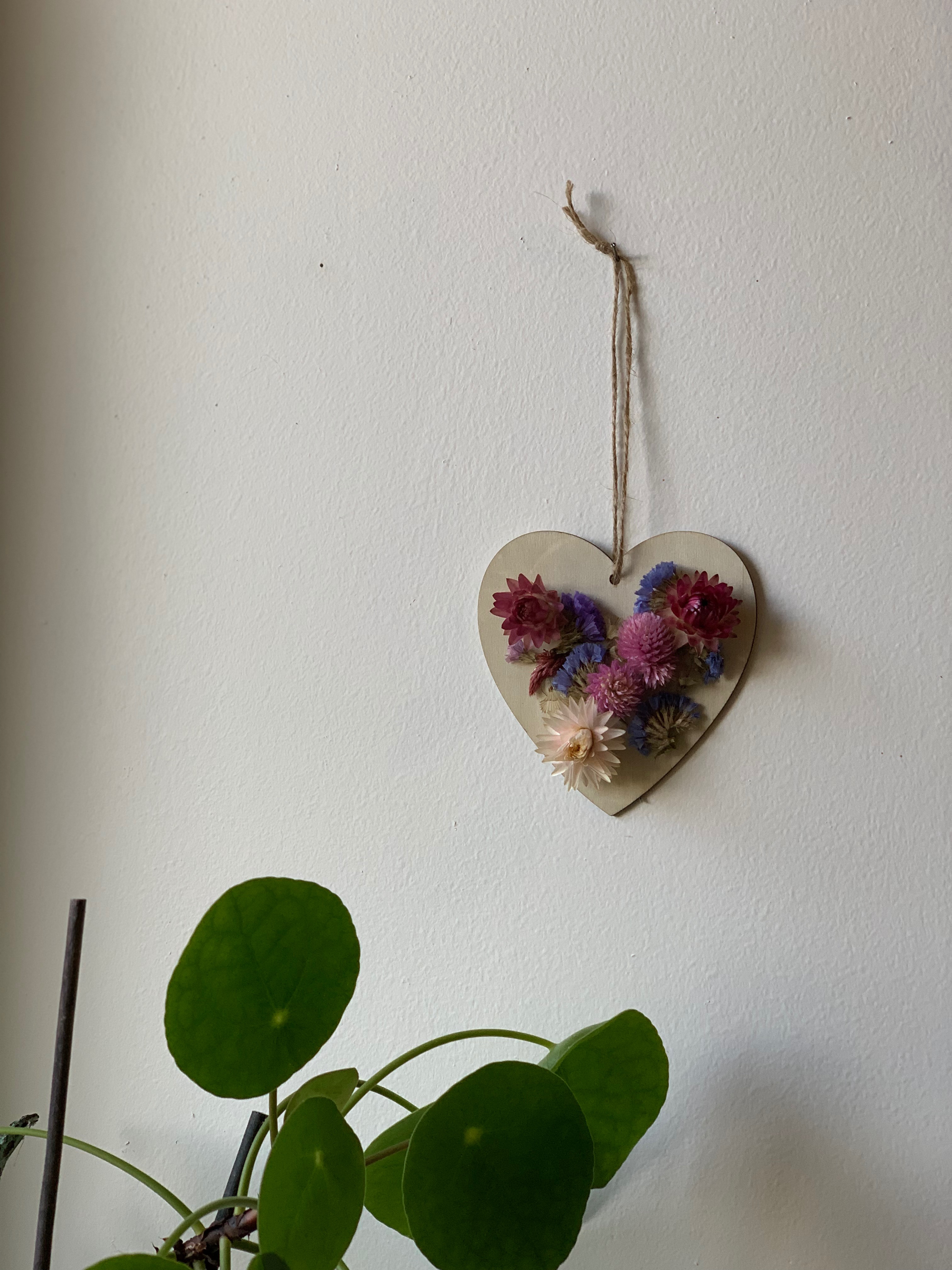 Déco murale en fleurs séchées plus petit format. coeur, étoile.