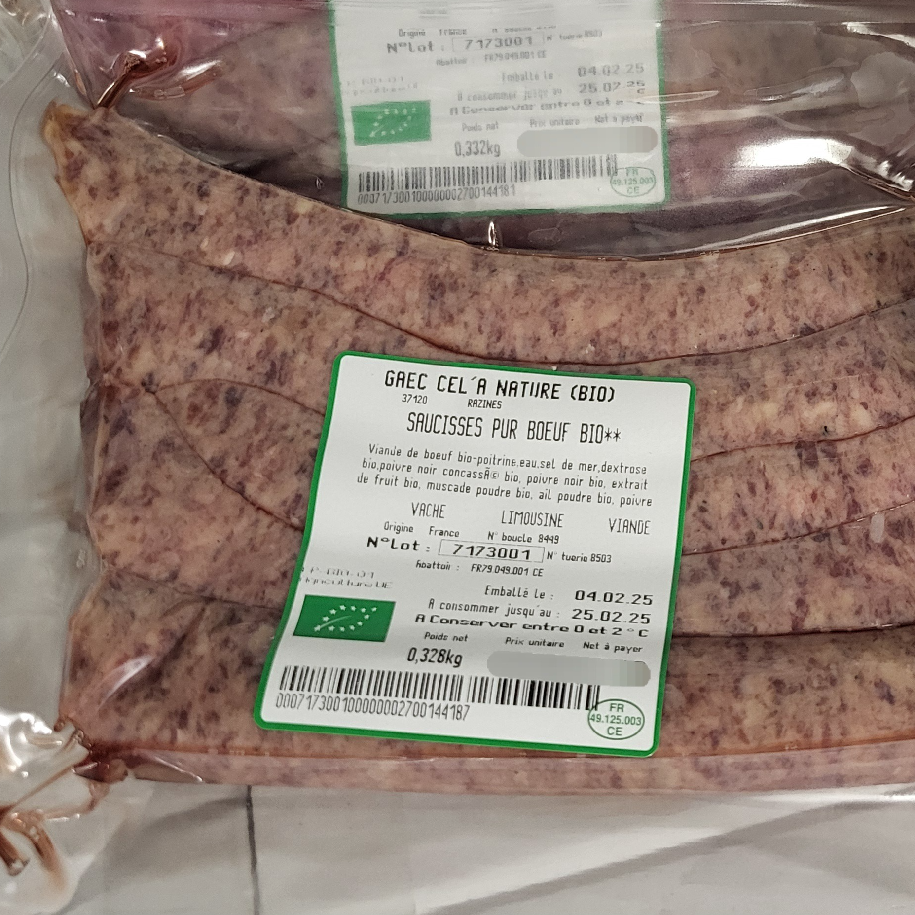 Saucisses pur bœuf x5 - 340g