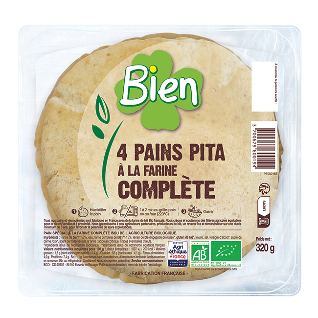 Pain pita à la farine complète x4 - 320g
