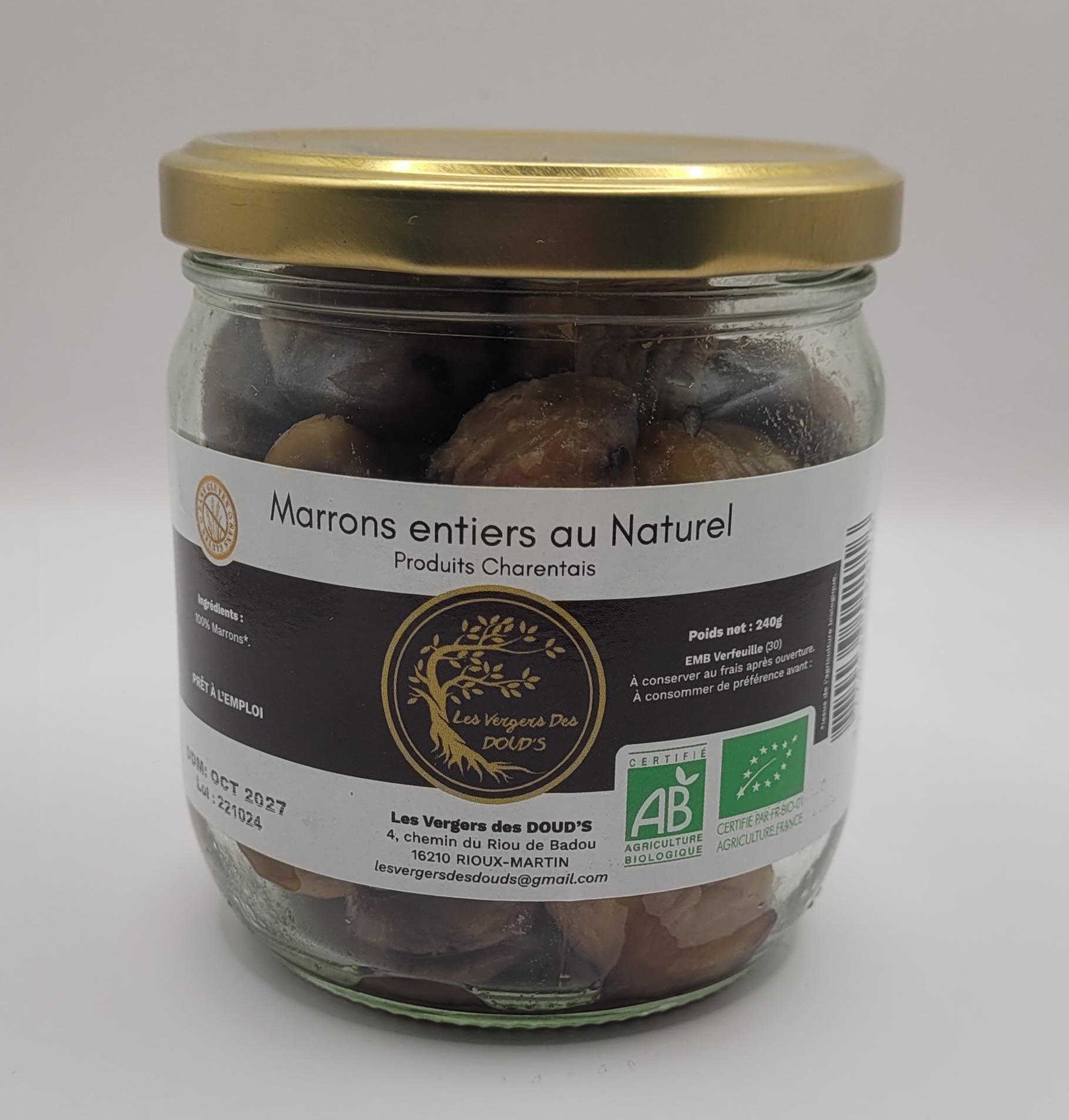 Marrons entiers au naturel 240gr
