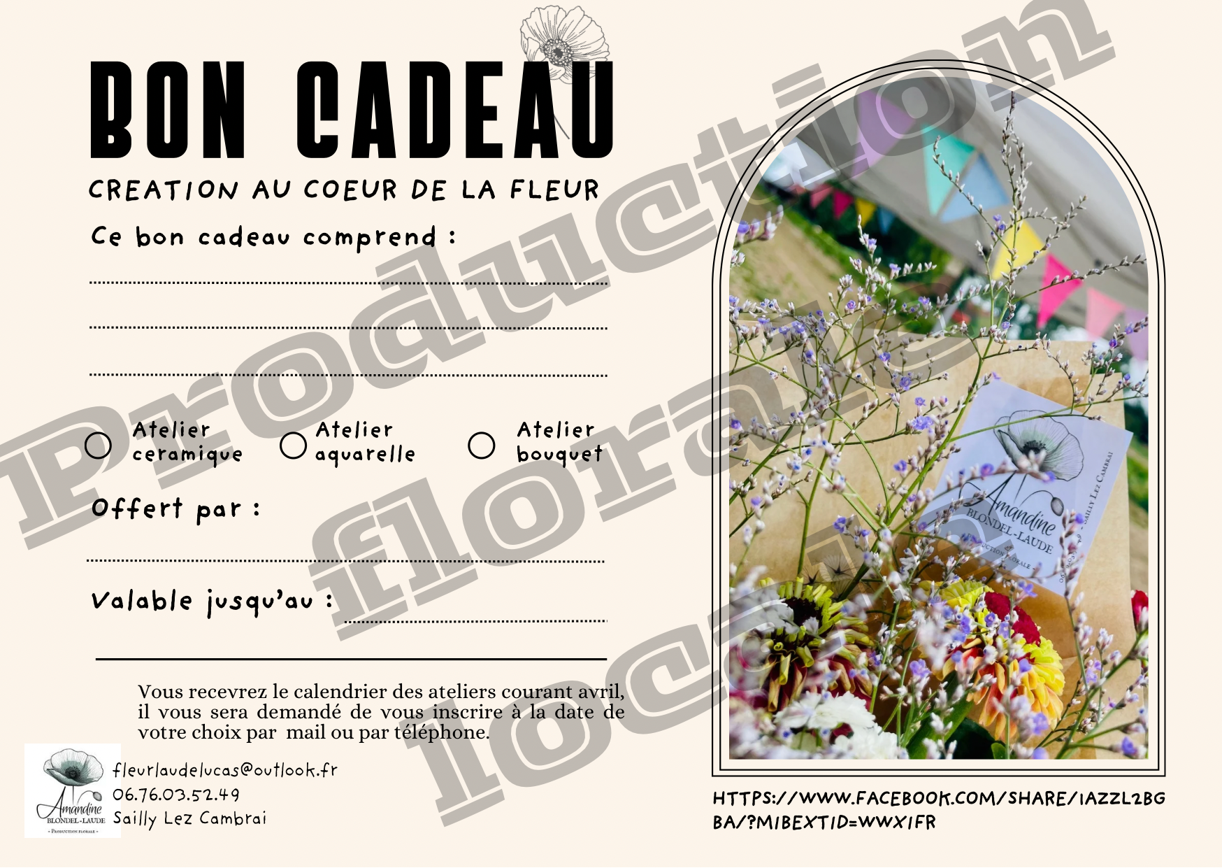 Atelier à offrir, au choix, cœur de la production florale.