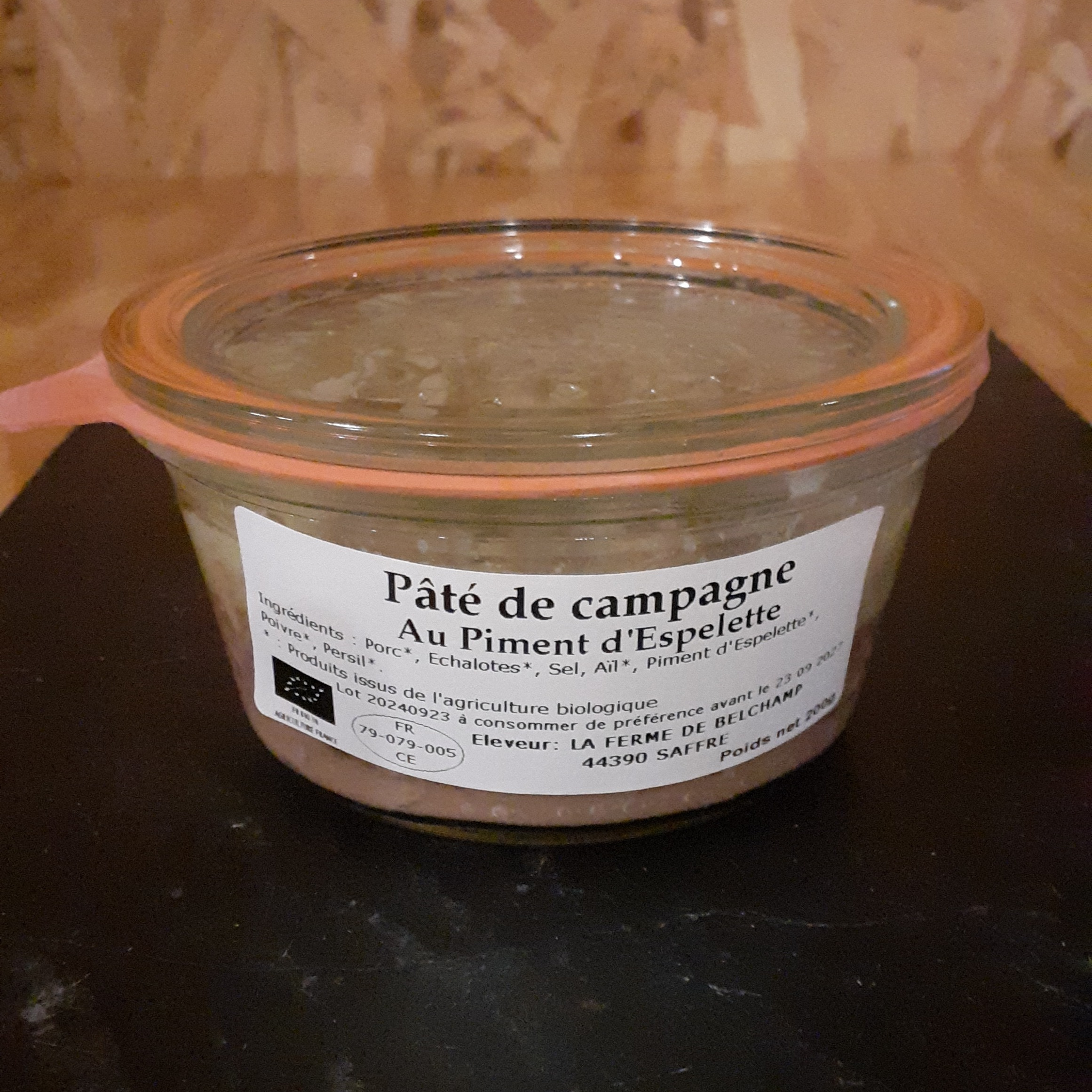 Terrine pâté de campagne au piment d'Espelette - 200g