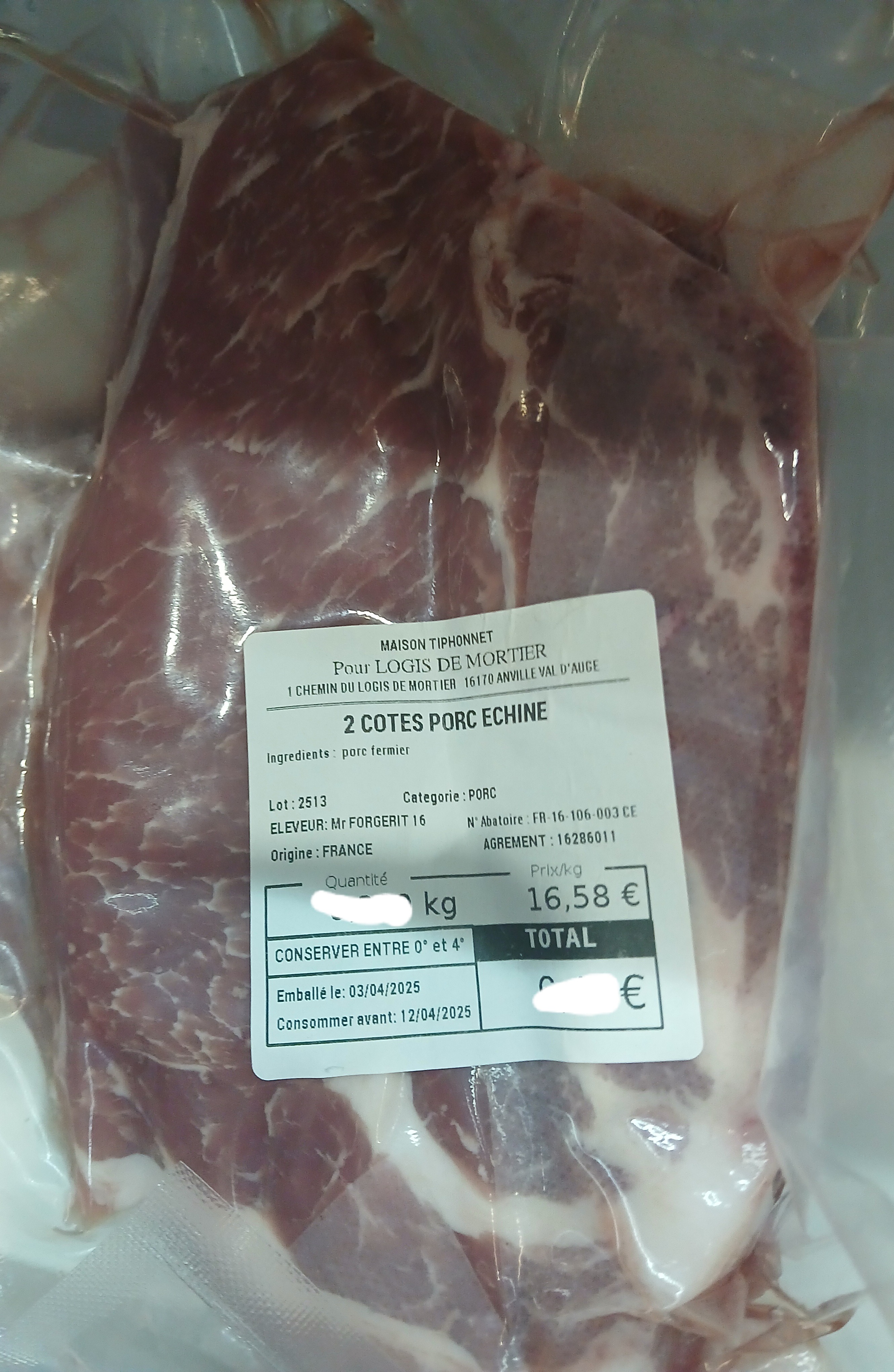 Cote De Porc dans l'échine X2 - 366g