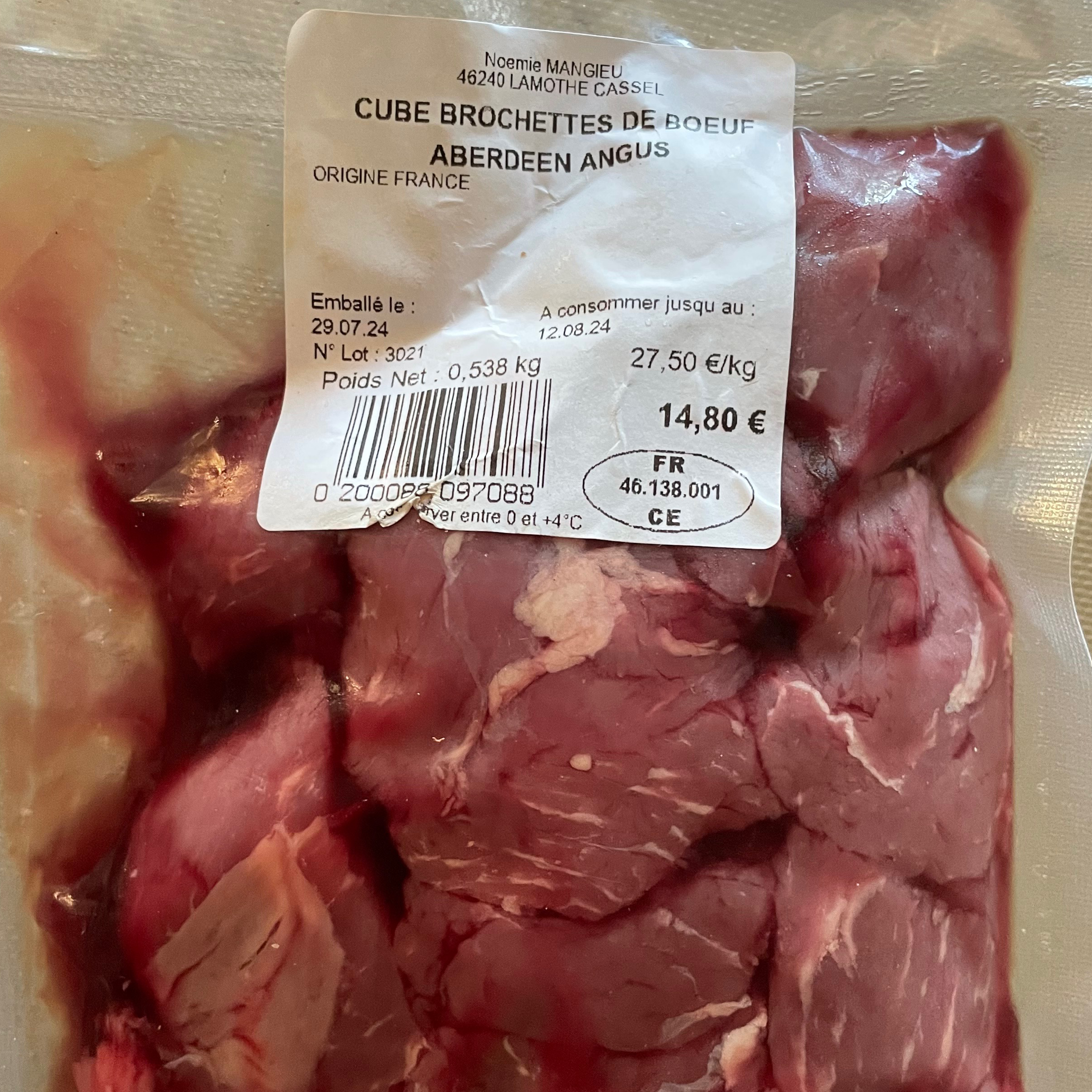 Cube pour brochettes bœuf Angus 500g