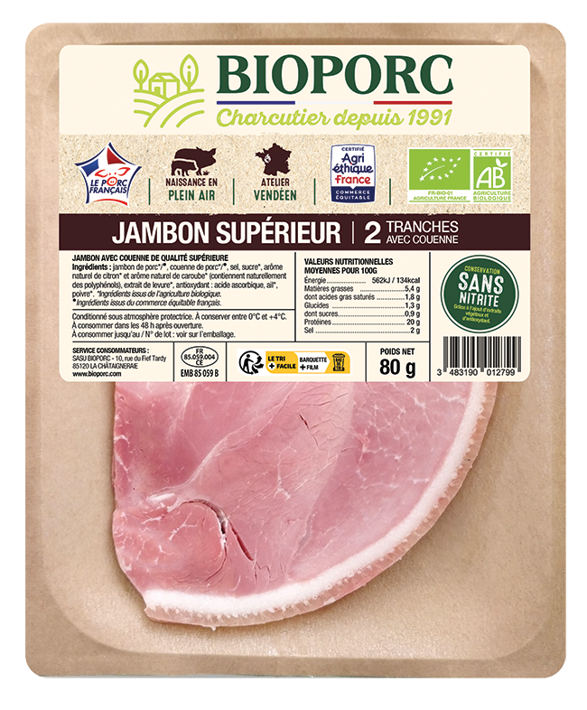 Jambon supérieur avec couenne x 2 tranches - 80g