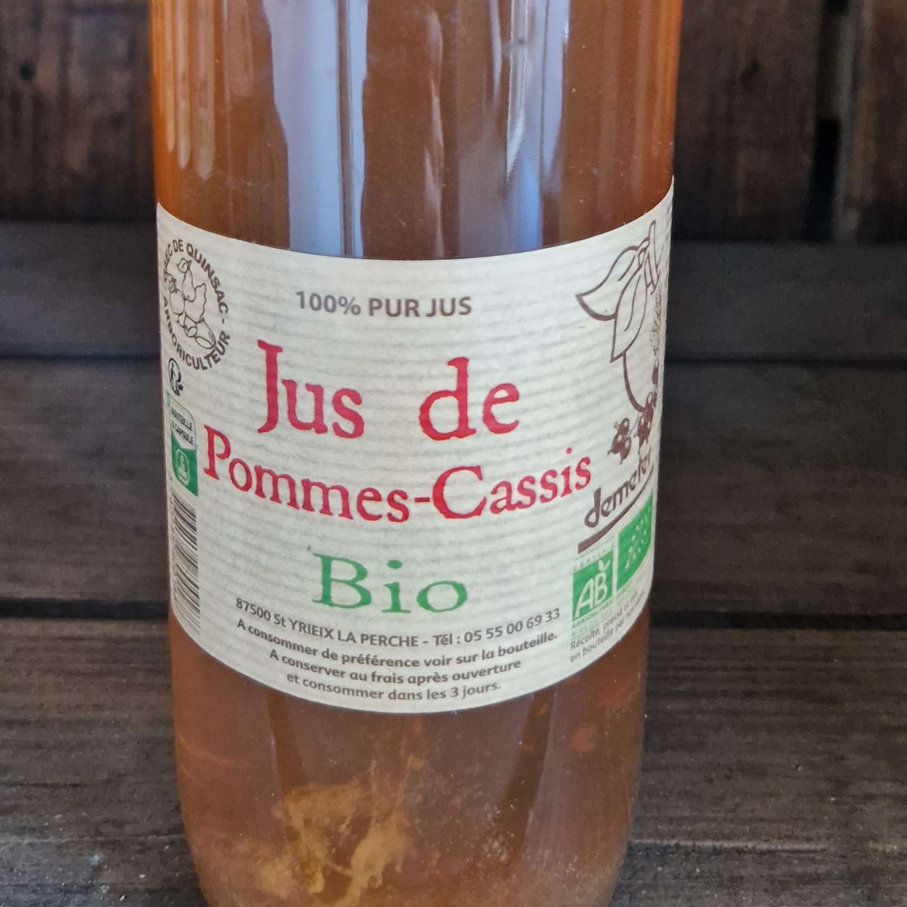 Jus de pomme/cassis 1L Bio et demeter