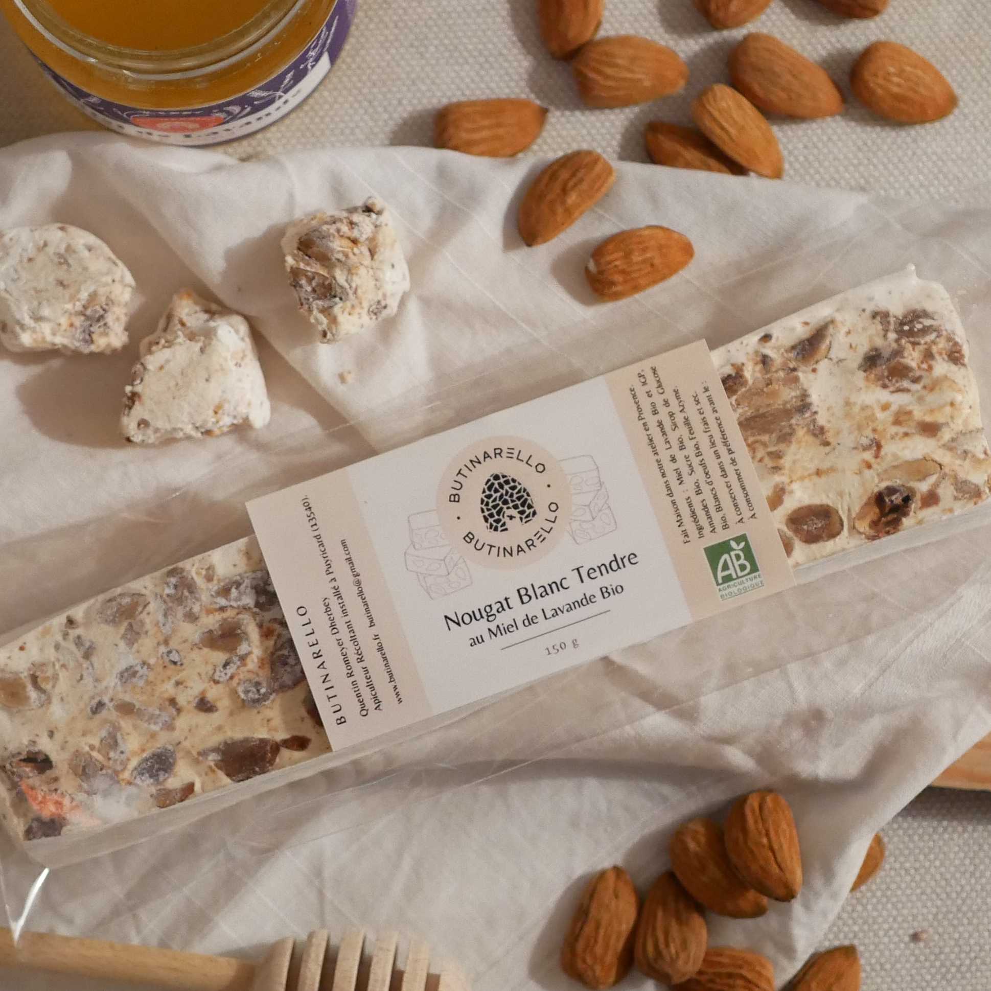 Nougat Blanc Tendre au Miel de Lavande Bio et IGP - 150g