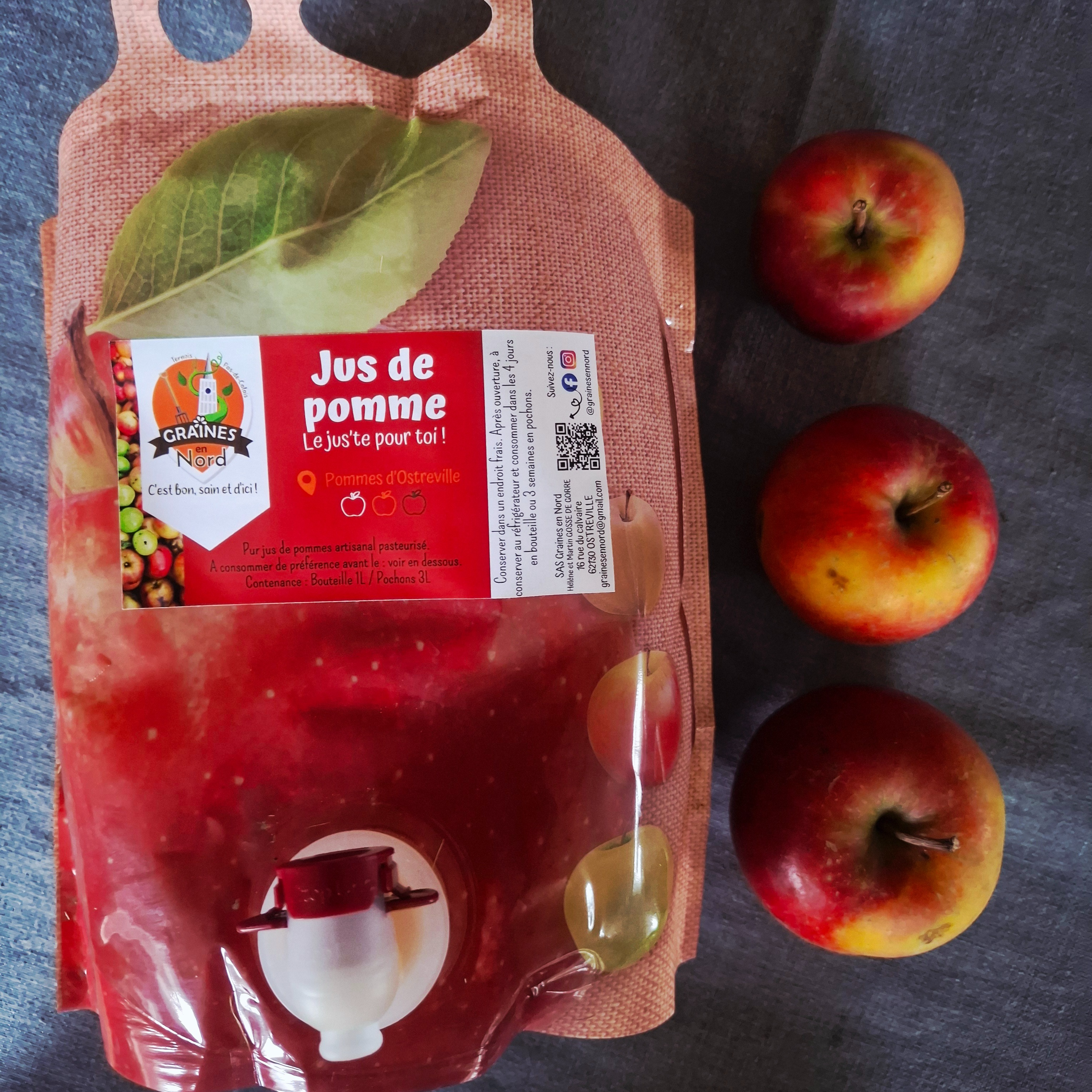 Jus de pomme "Le jus'te pour toi !" - Pochon 3L - 3l