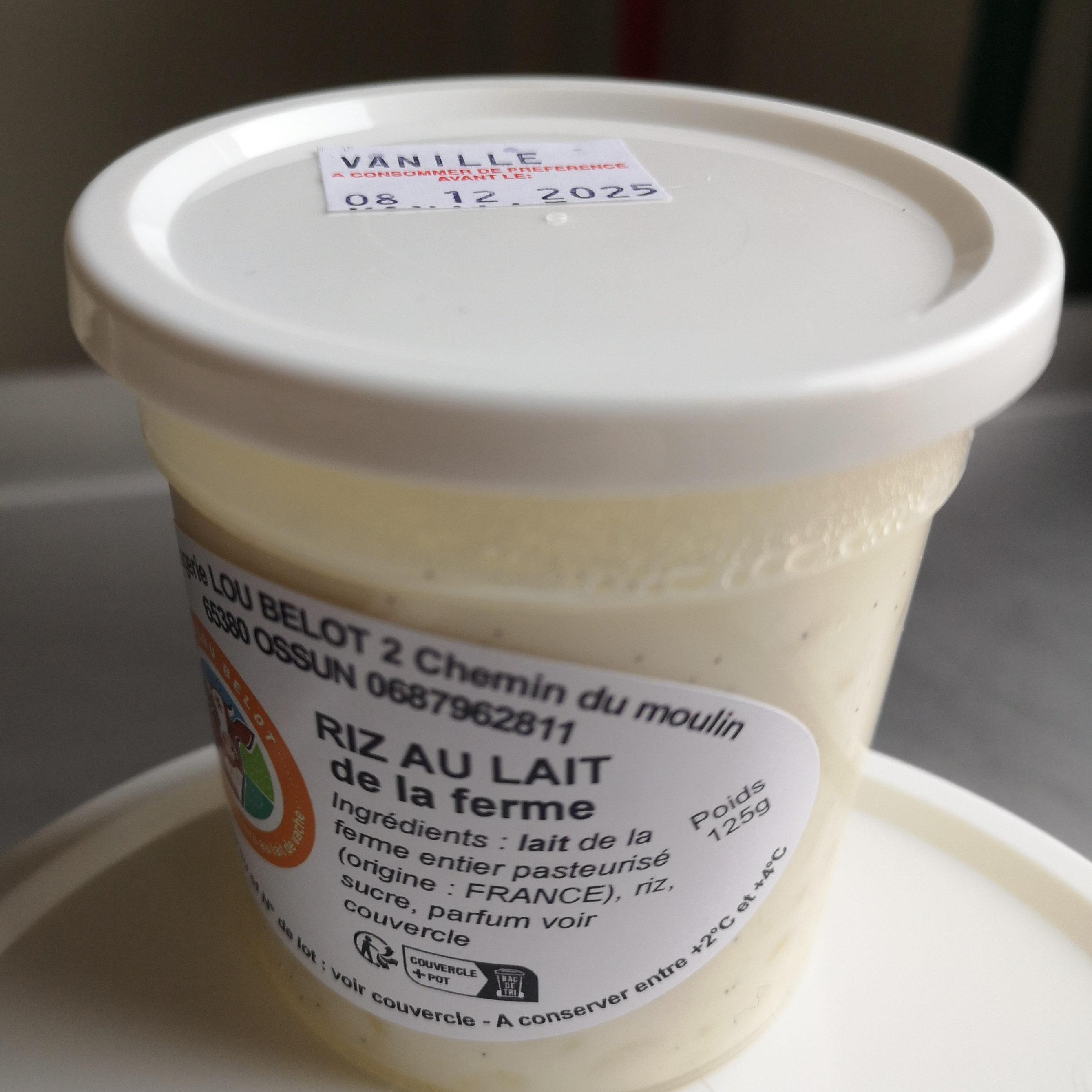 RIZ au LAIT VANILLE pot individuel - 125g
