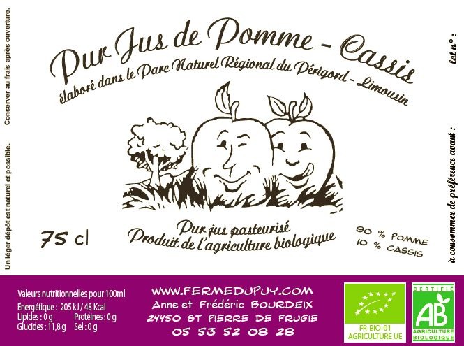carton de 12 bouteilles de jus de pomme-cassis 75cl - 13,2kg