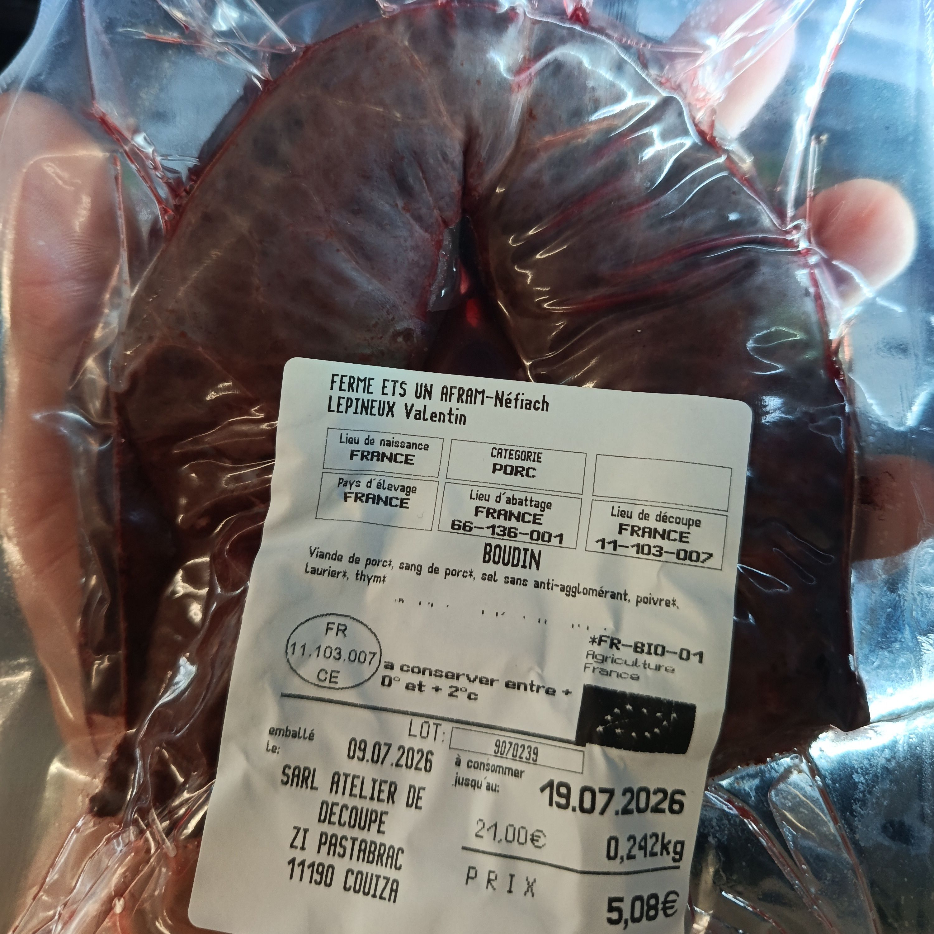 BOUDIN AU THYM - AFRAM - 0,25kg