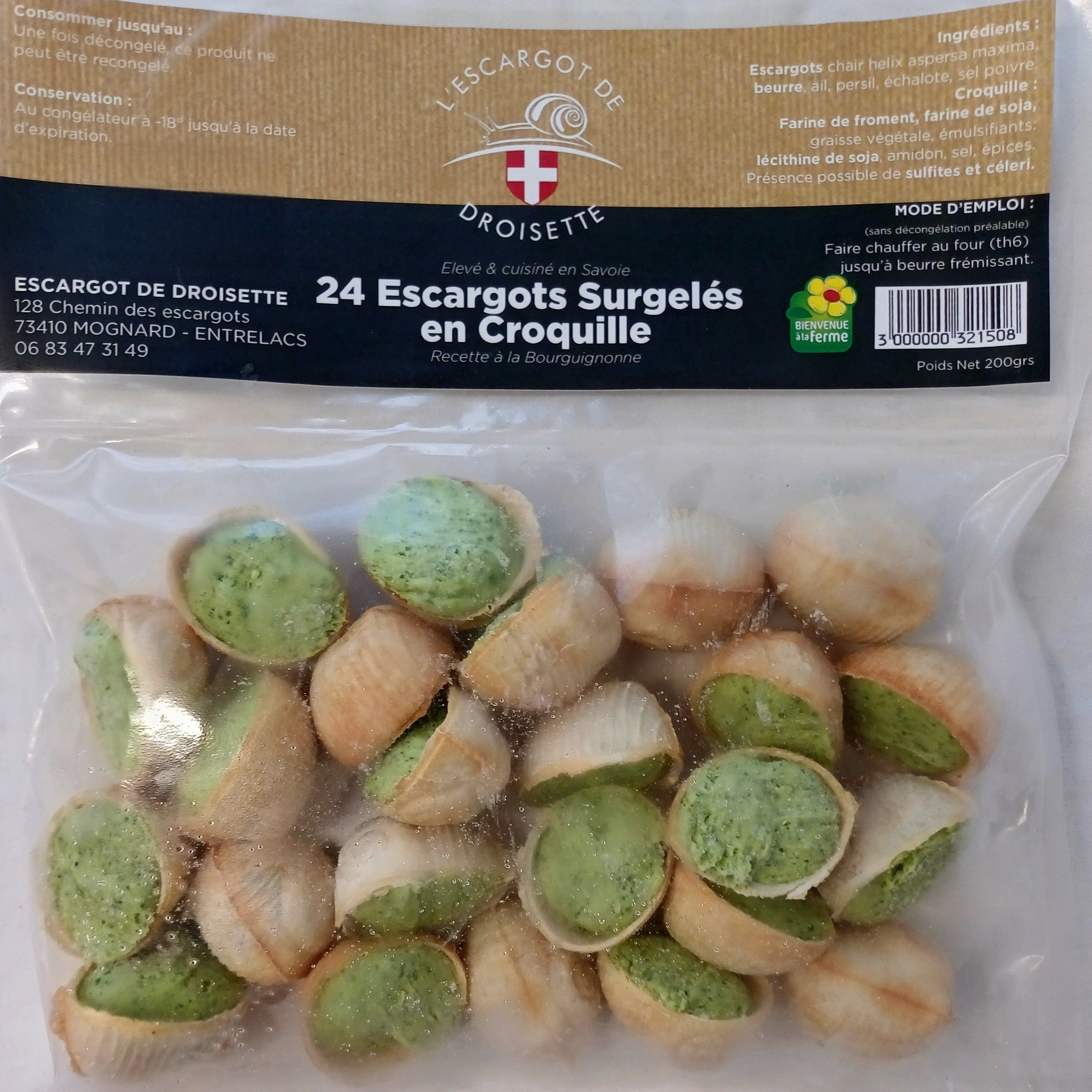 2 DOUZAINES D'ESCARGOTS EN CROQUILLES - SURGELES - 200g