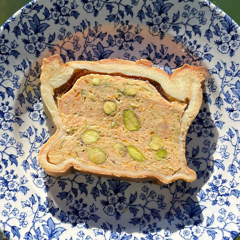 1 entrée : pâté en croûte de truite à la pistache pour le 19/12