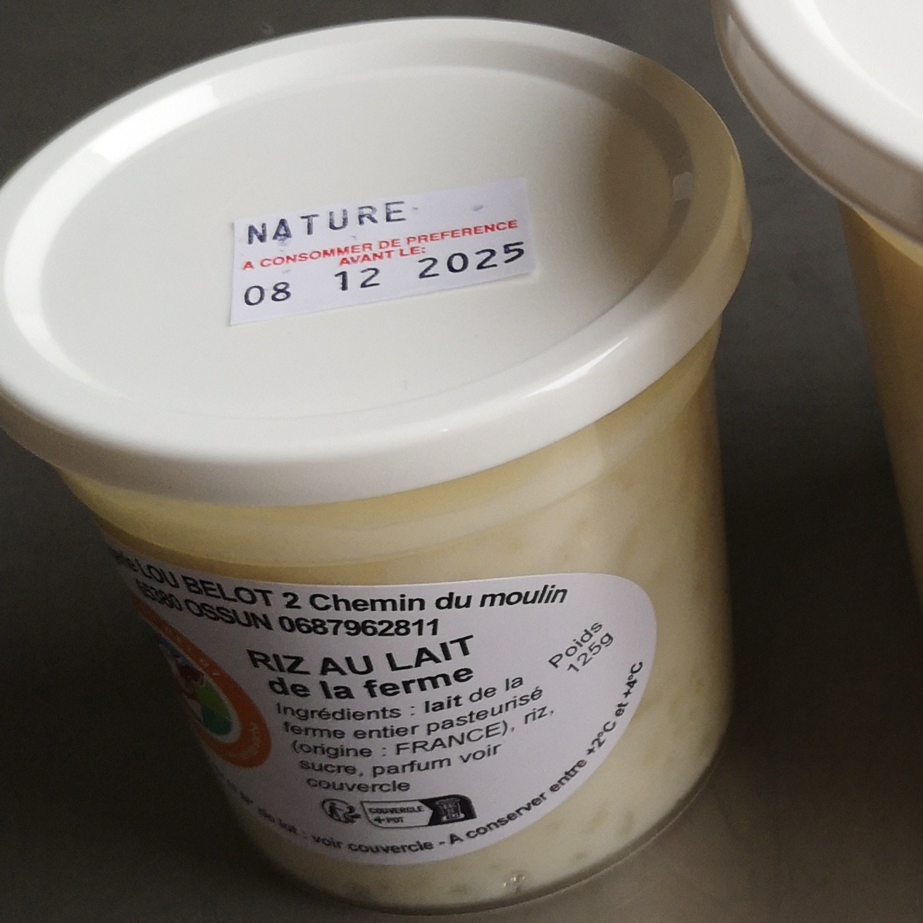 RIZ au LAIT NATURE pot individuel - 125g