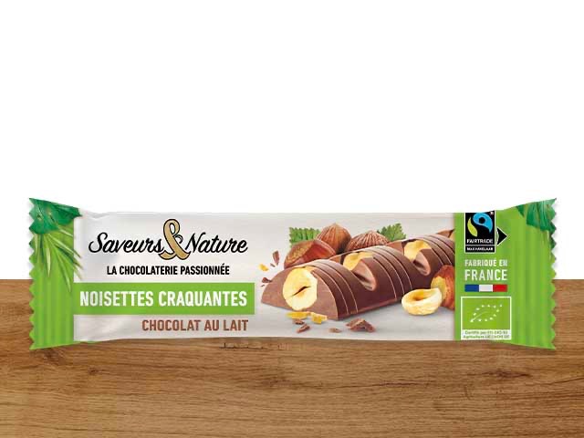 Barre chocolat au lait incrusté de noisettes - 30g