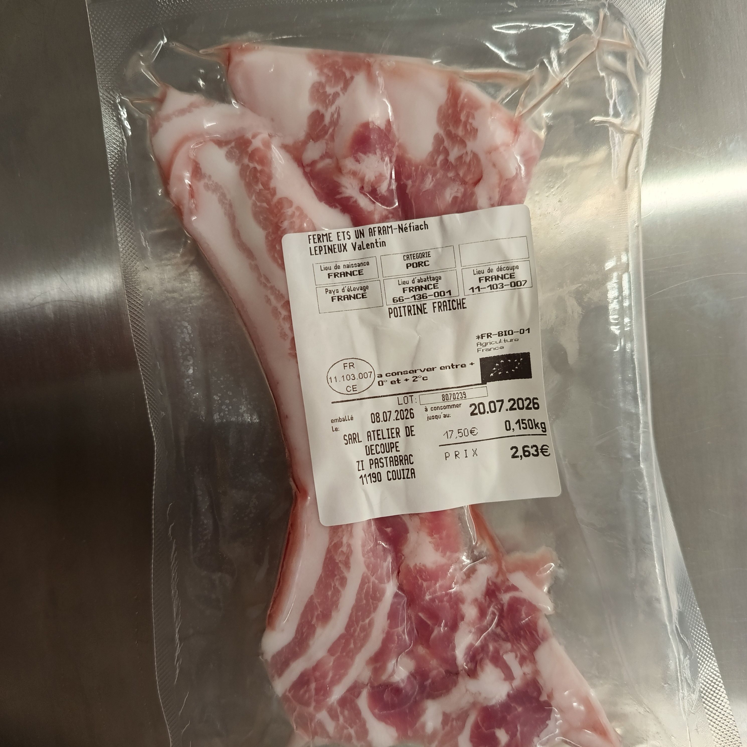POITRINE FRAÎCHE - AFRAM - 0,25kg