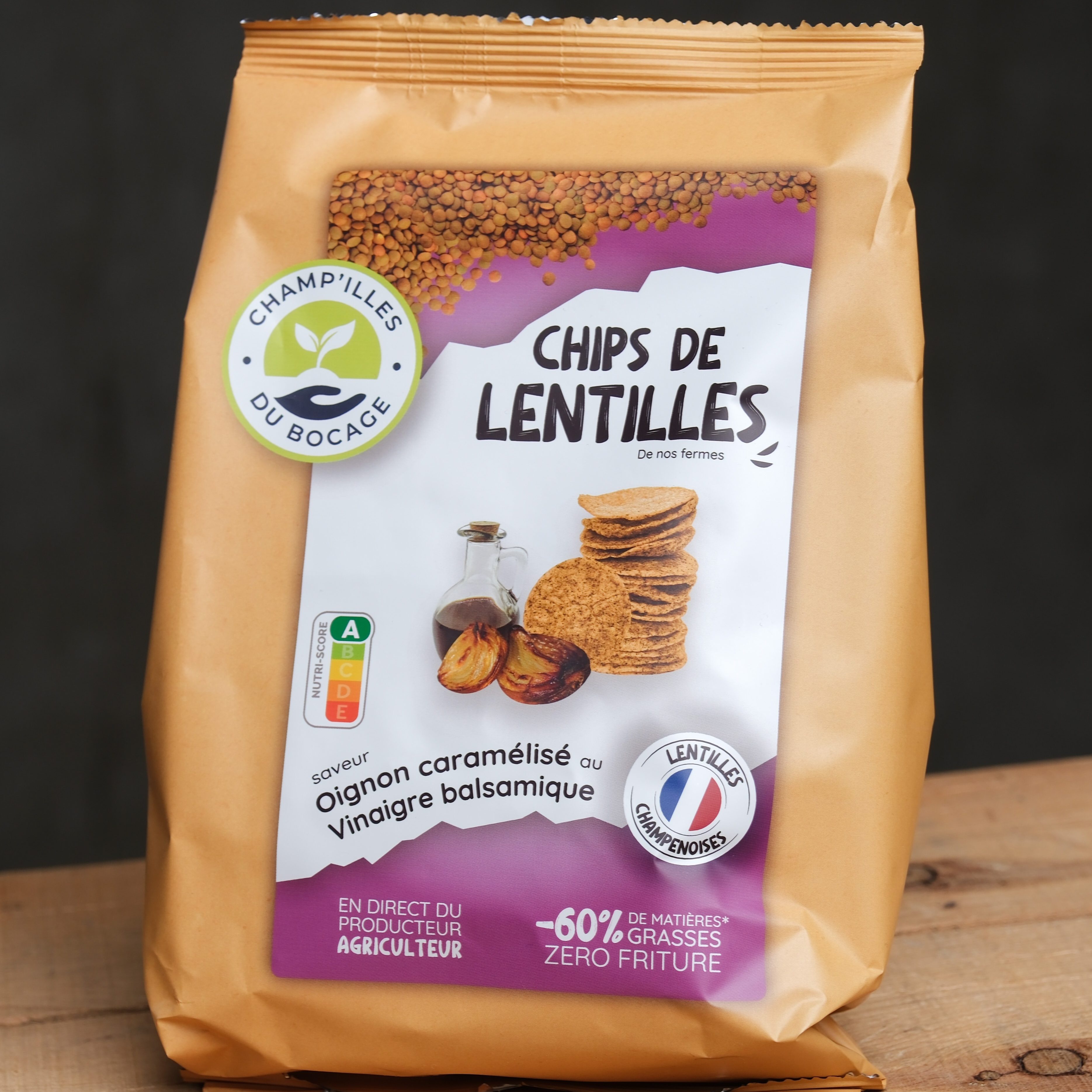 Chips de lentilles Oignon caramélisé au vinaigre balsamique