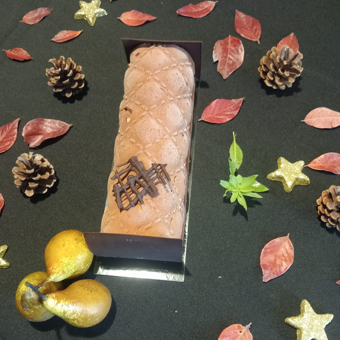 Bûche glacée Poire /Verveine enrobé  de chocolat noir 10/12 pers