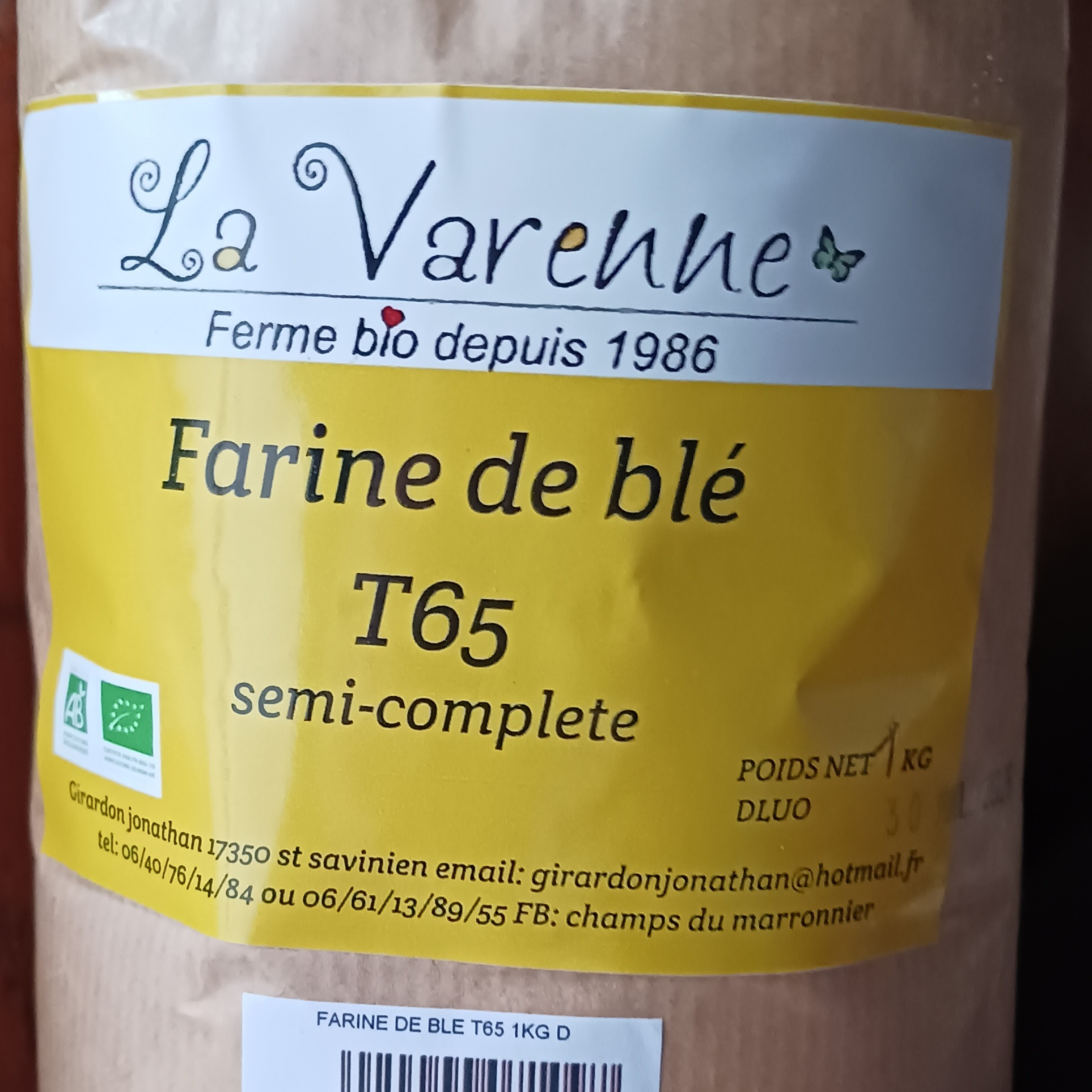 Farine de blé T65 semi-complète BIO - 1kg