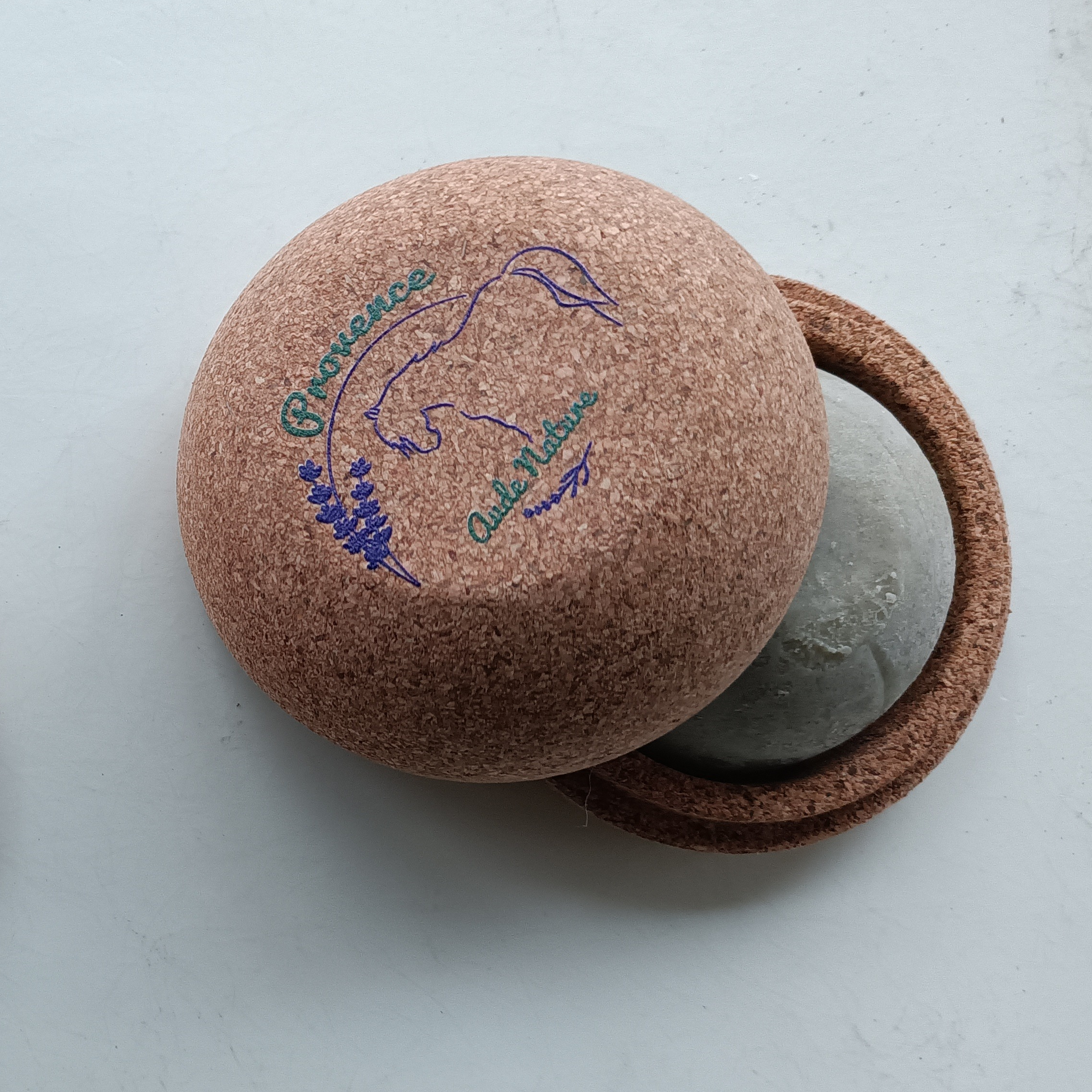 savon verveine sphérique et sa boîte liège