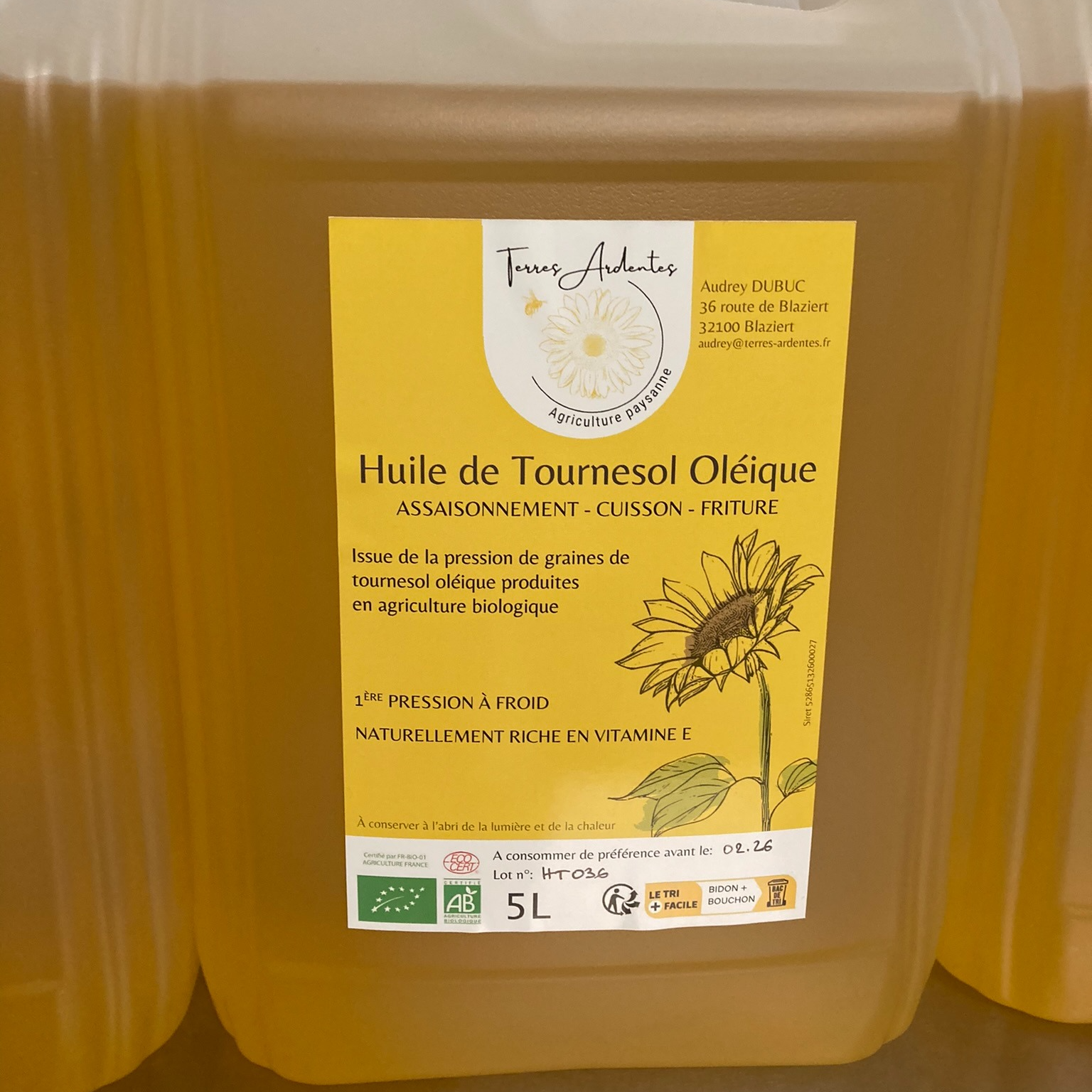 Bidon huile de tournesol bio 5l - 4710g