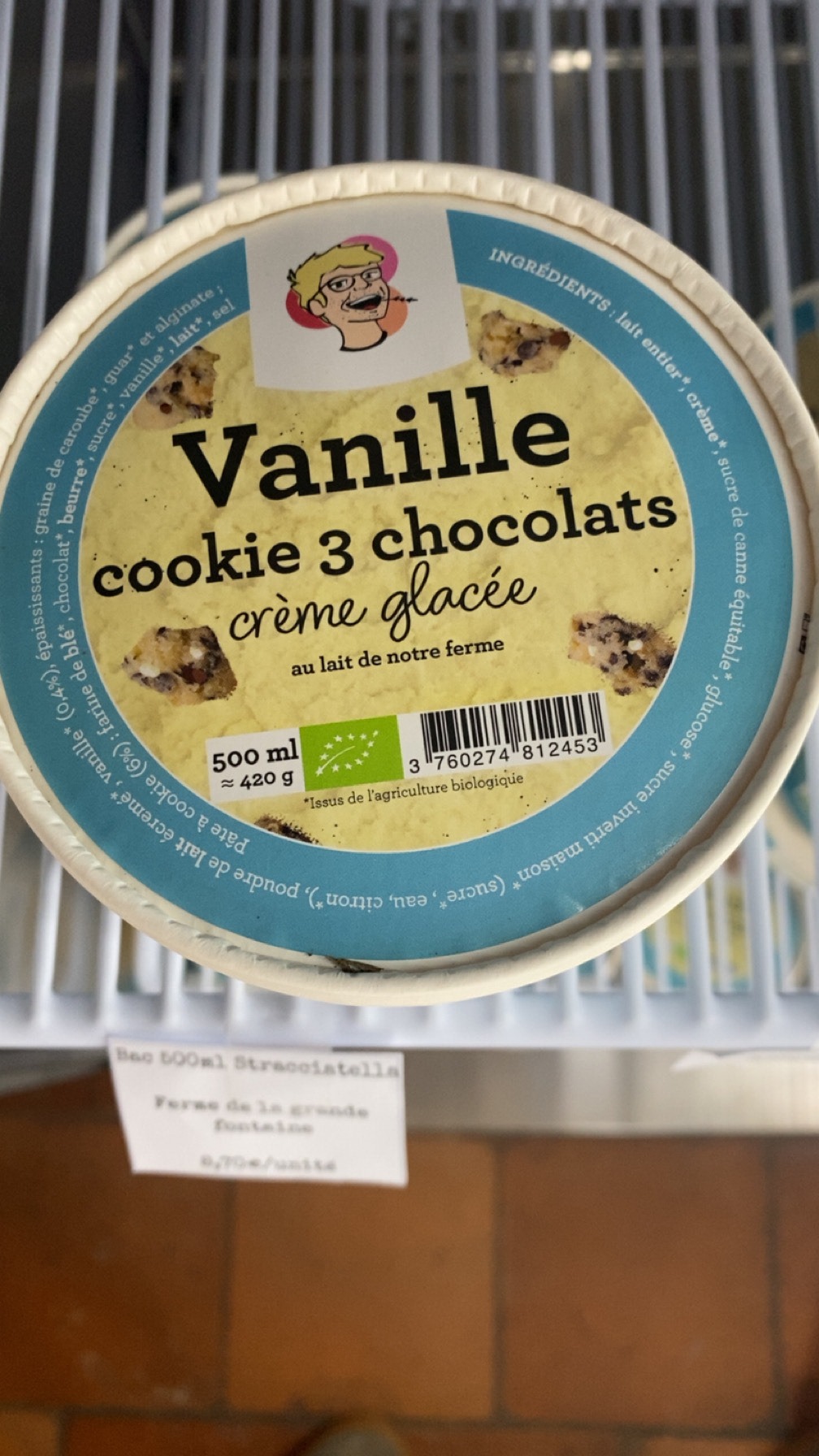 Crème glacée Vanille 3 cookie chocolats 500 ml
