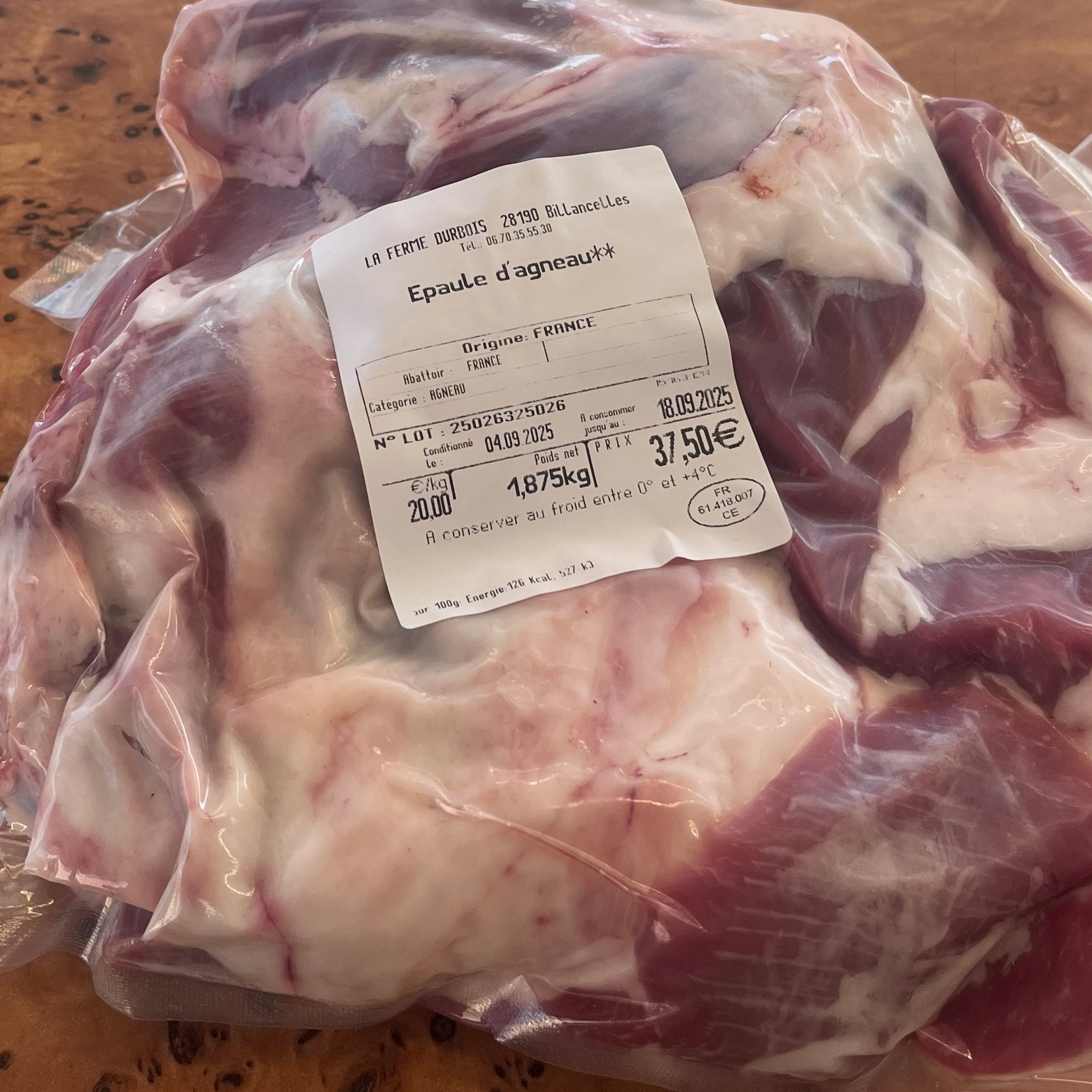 Epaule  d'agneau fermier - ferme durbois - 2kg