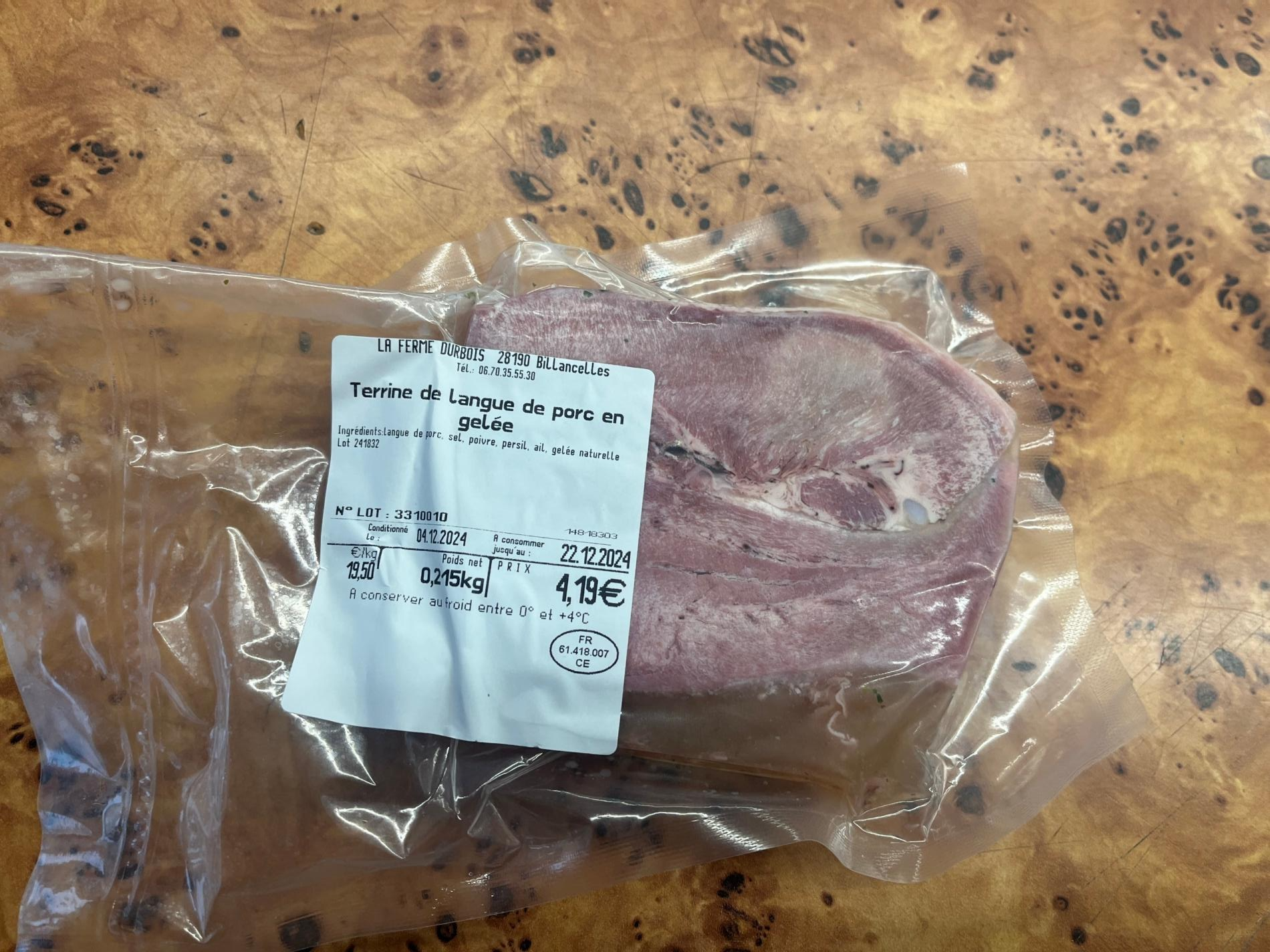 Terrine de langue en gelée | ferme durbois - 0,3kg