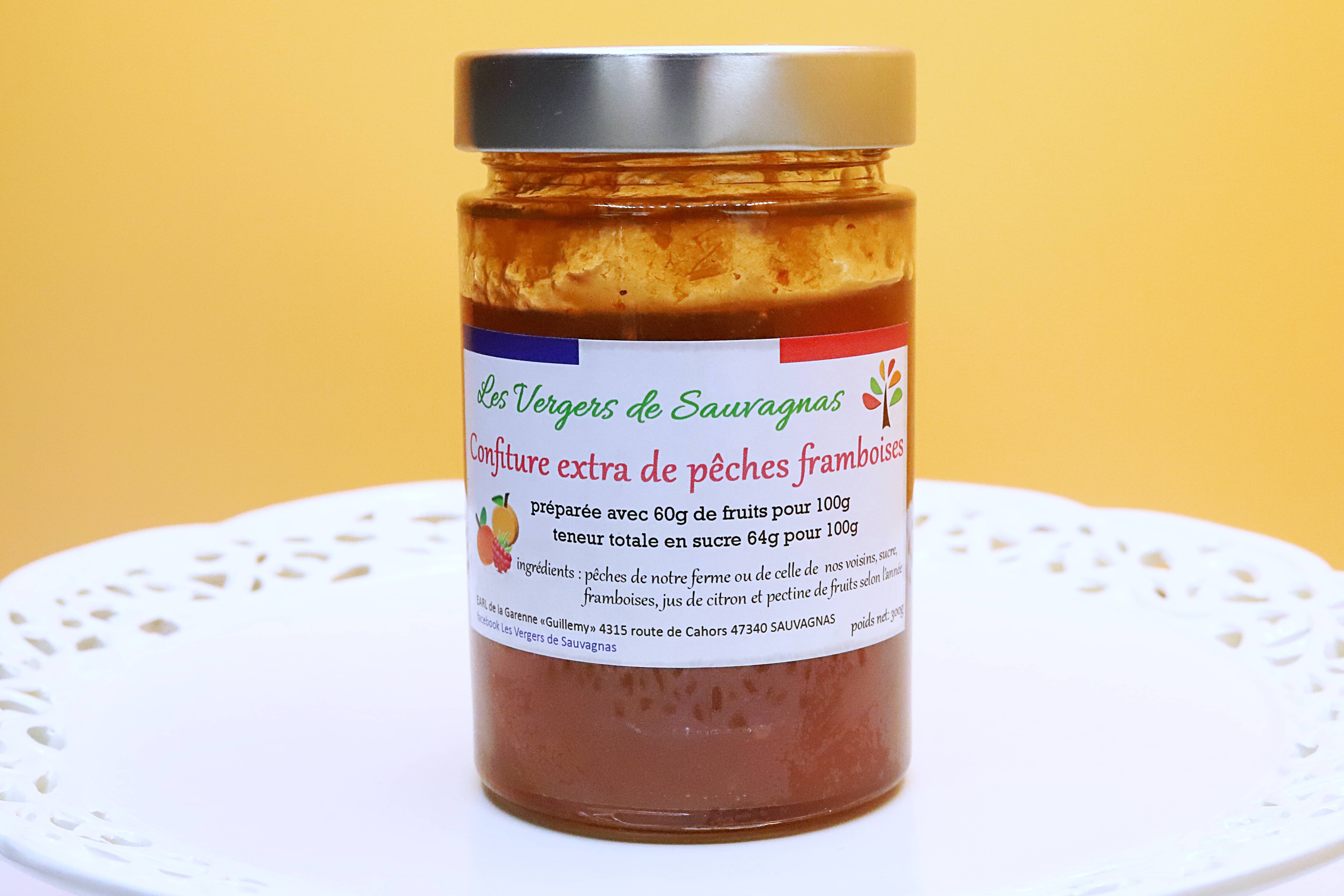 Confiture de pêches framboises - 300g