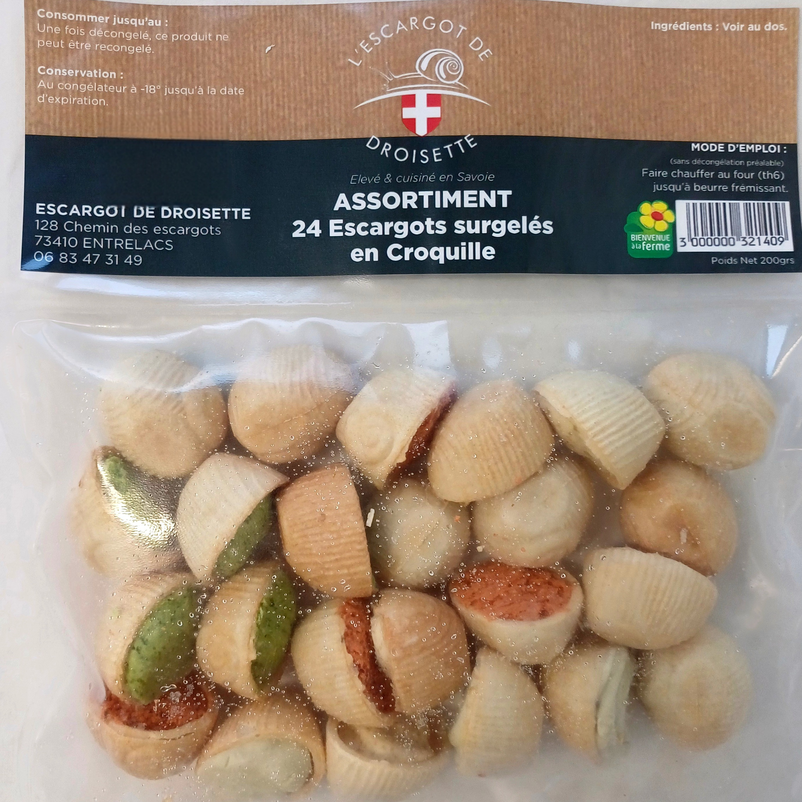 ASSORTIMENT DE 2 DOUZAINES D'ESCARGOTS EN CROQUILLES - SURGELES - 200g