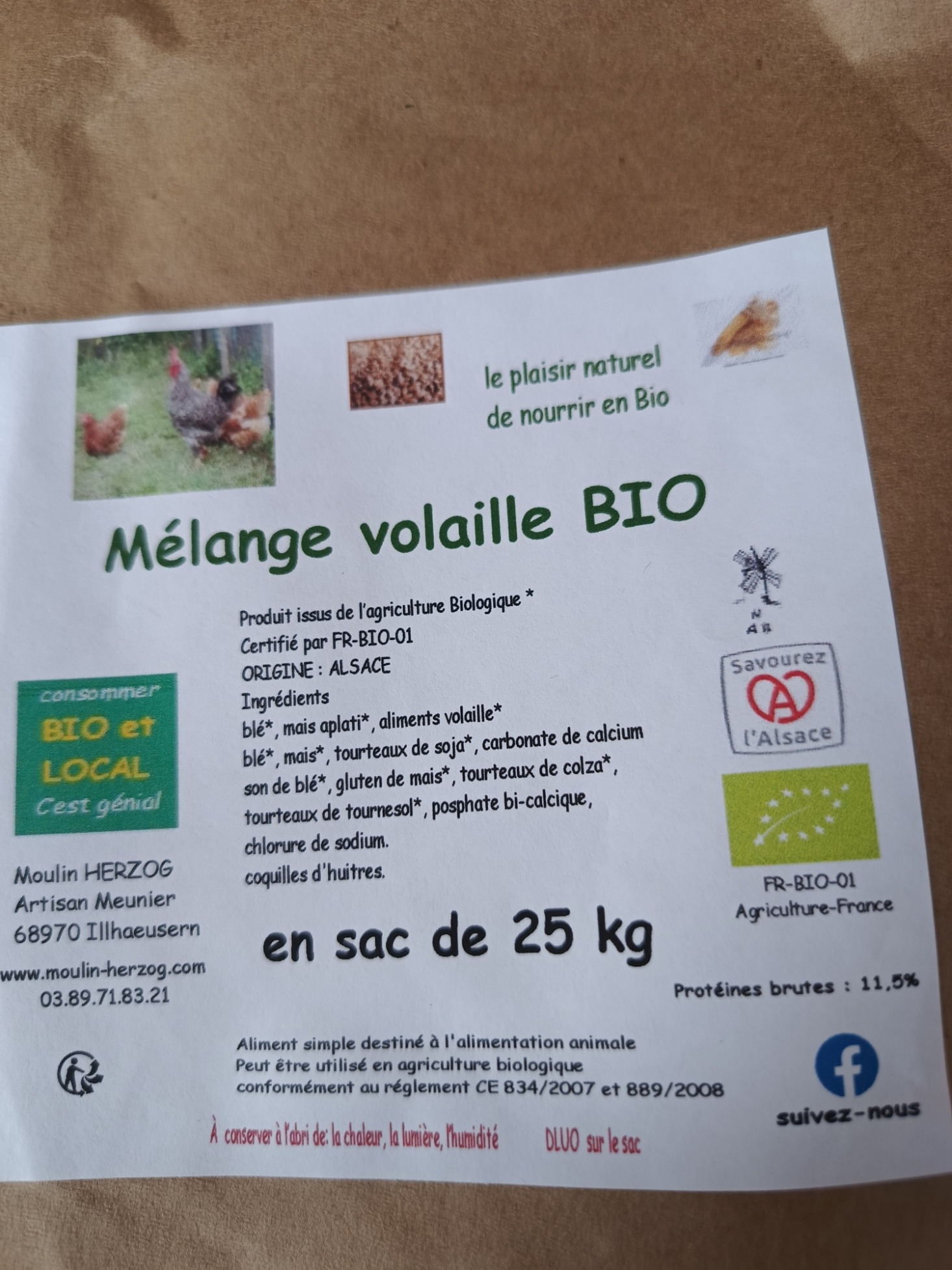 Mélange volaille bio - 25kg - Moulin Herzog