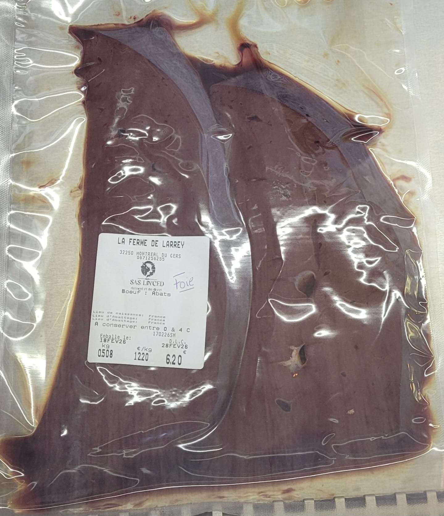 FOIE (Selon disponibilité) - 500g