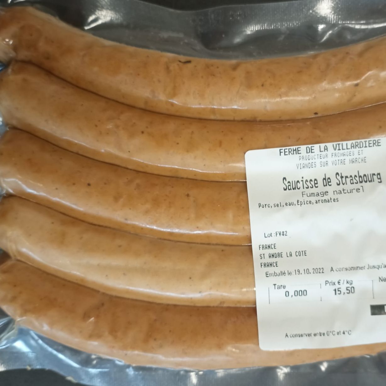 saucisses de Strasbourg fumé x 5