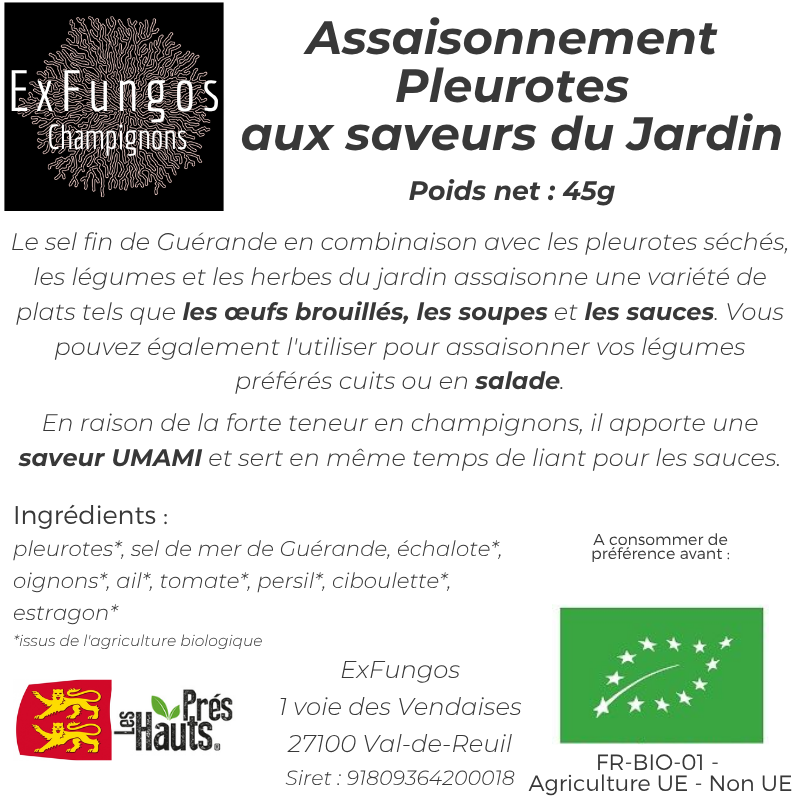 Assaisonnement Pleurotes aux saveurs du jardin - 45g