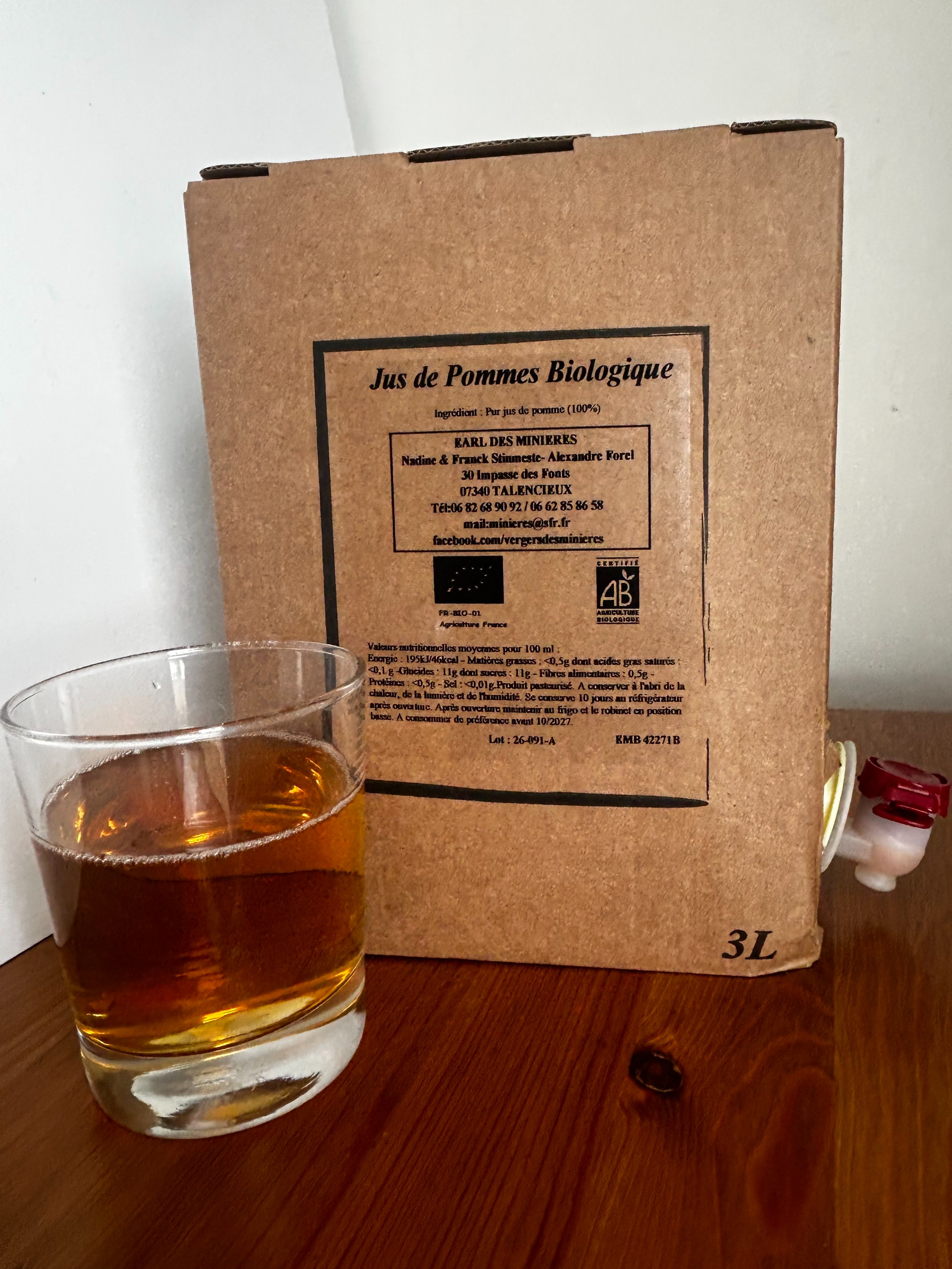BIB de 3 litres de jus de pommes