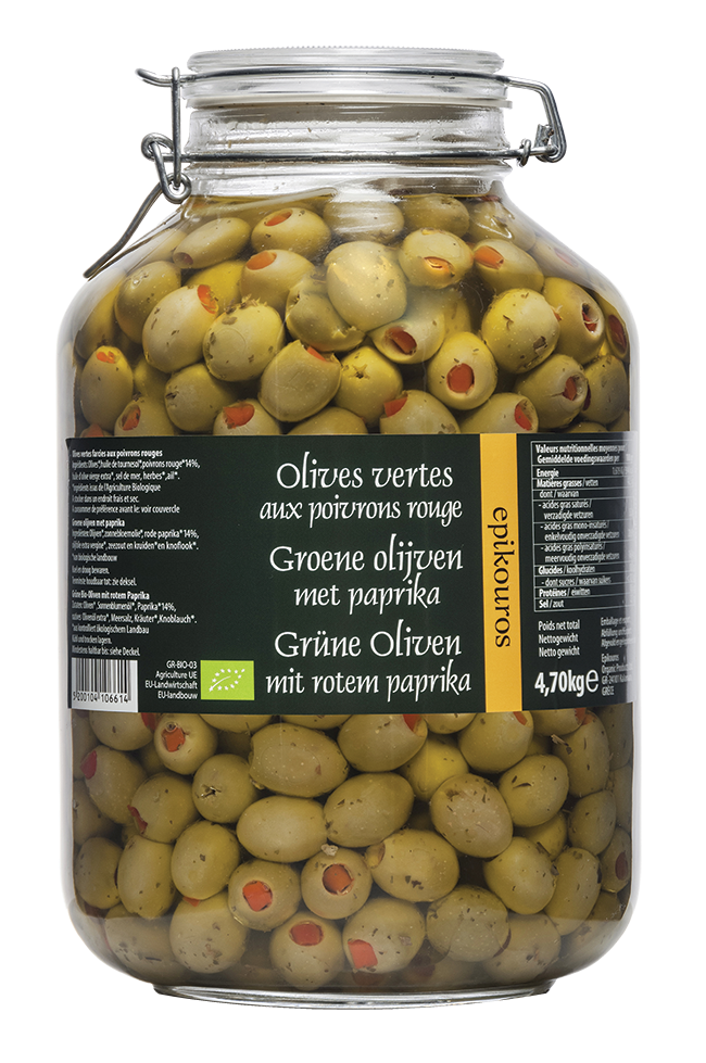 Olives vertes farcies aux poivrons rouges - 200g