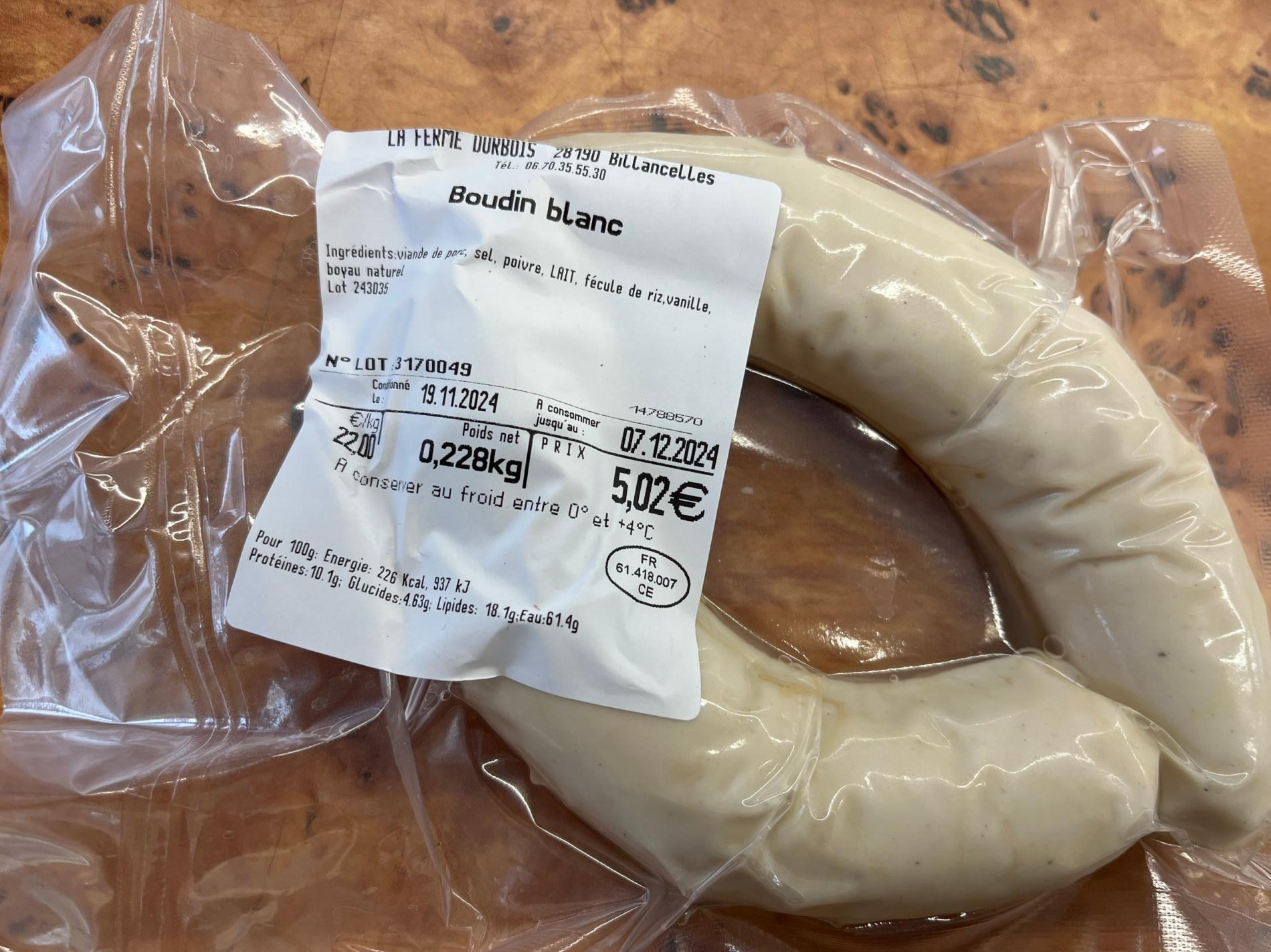 Boudin blanc - 0,25kg