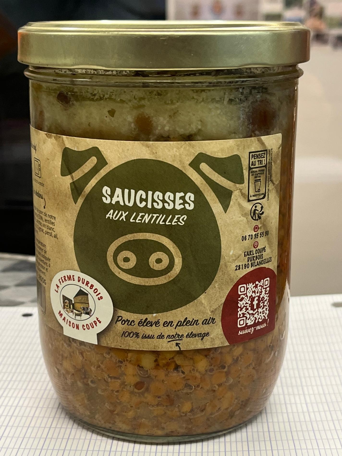 Saucisses lentilles en conserve - 800g