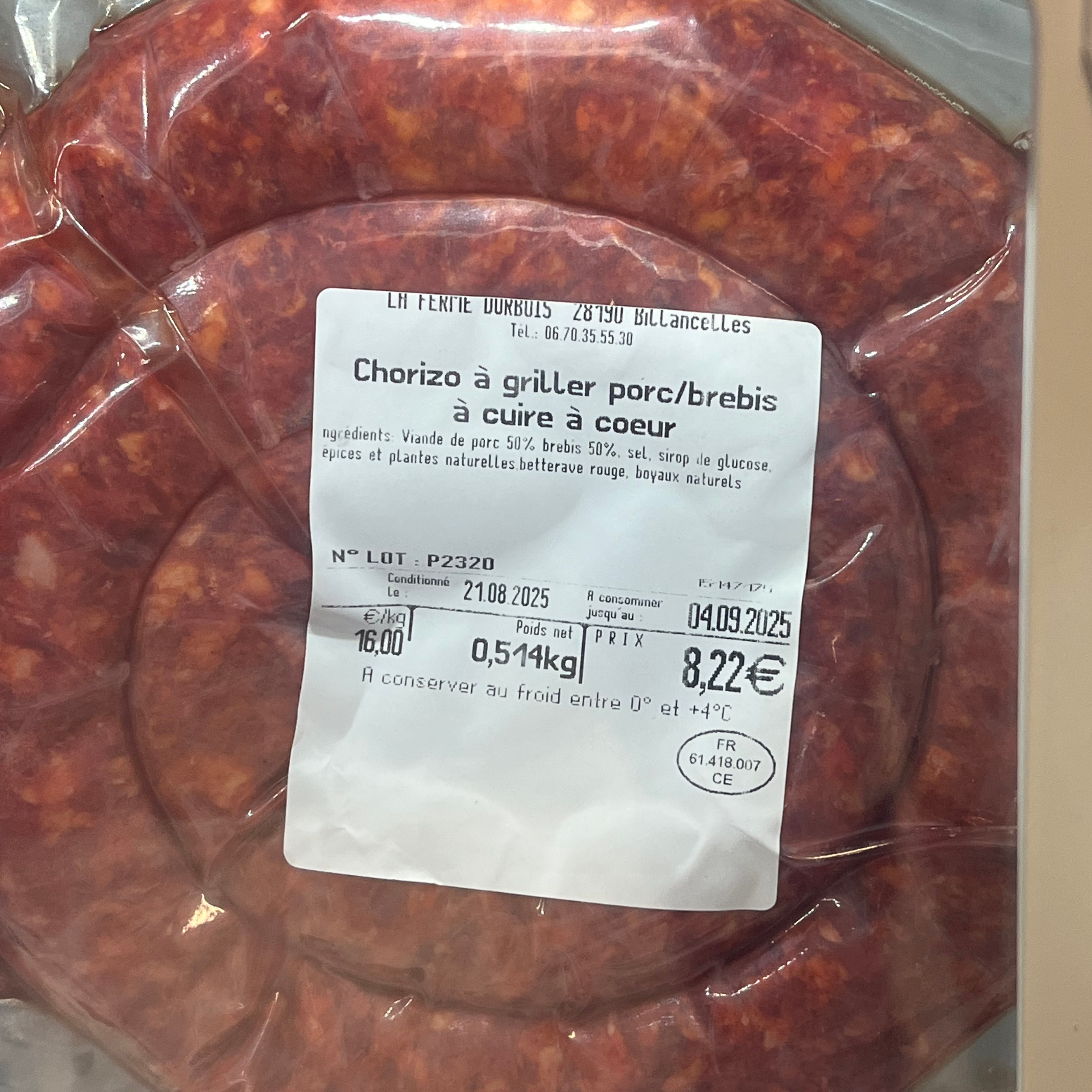 Chorizo à griller ( porc/brebis) - 0,53kg