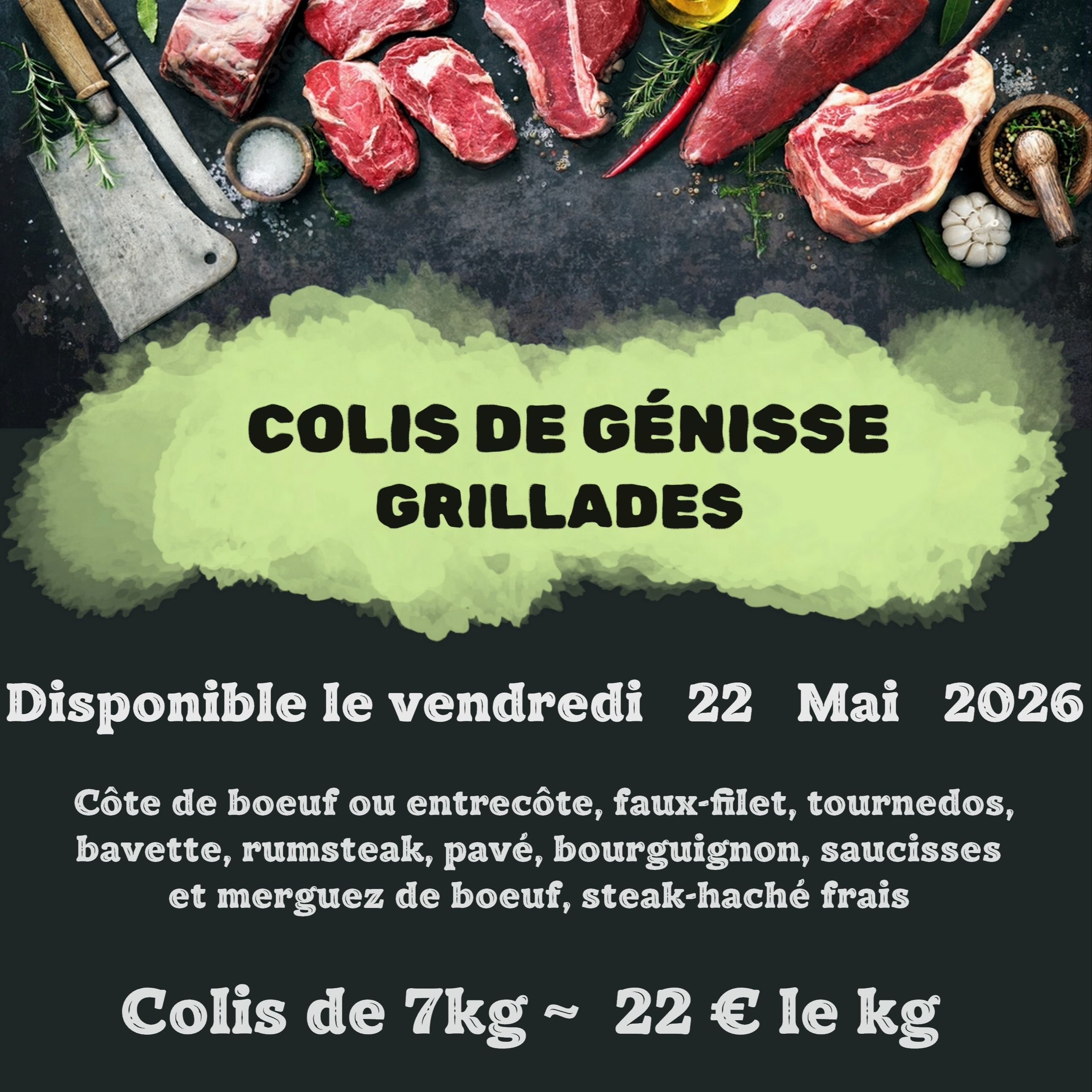 Colis de génisse «&nbsp;Grillades&nbsp;» - 7kg