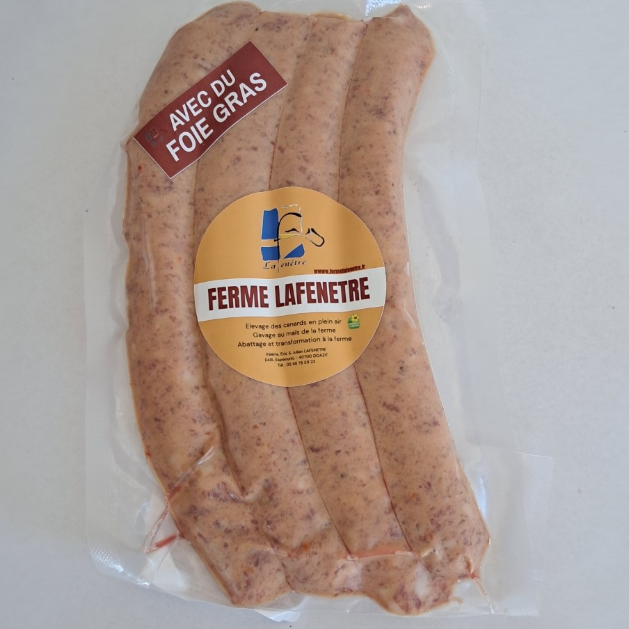 Saucisses Fines "chipolatas" de Canard au Foie Gras 30&nbsp;% (x4) - 0,24kg