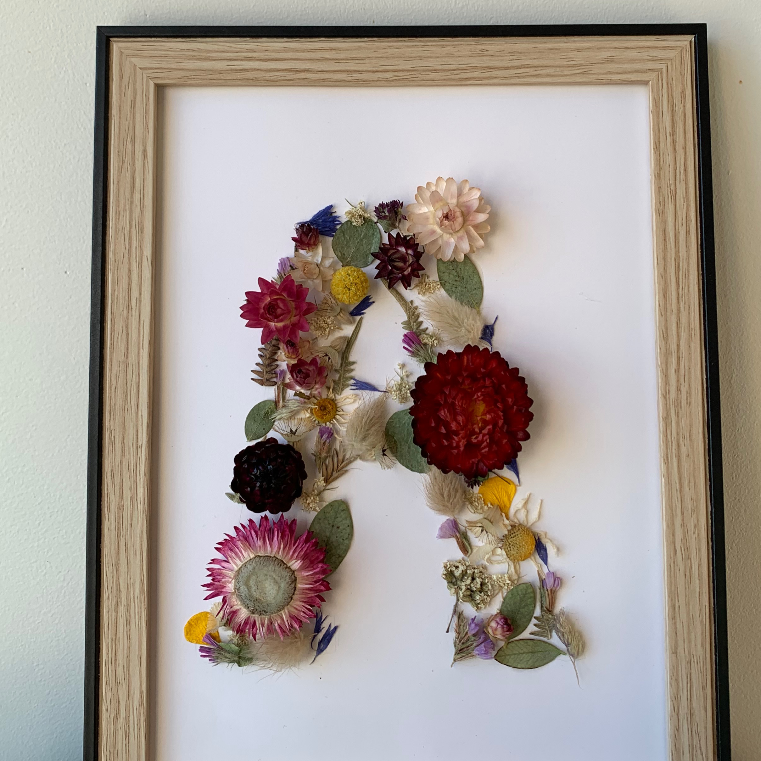 Cadre de fleurs séchées LETTRE personnalisable.