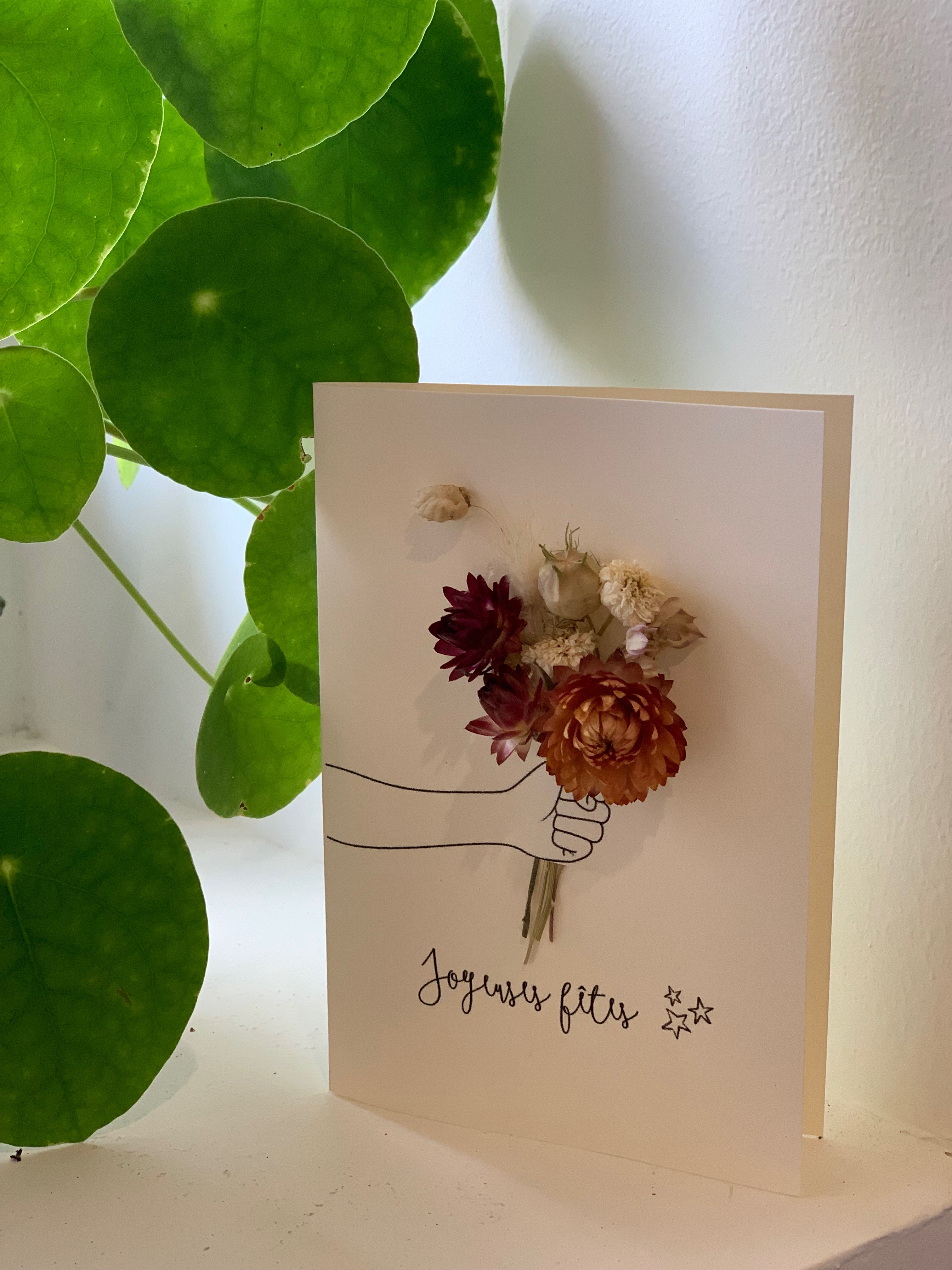 Carte de voeux en fleurs séchées