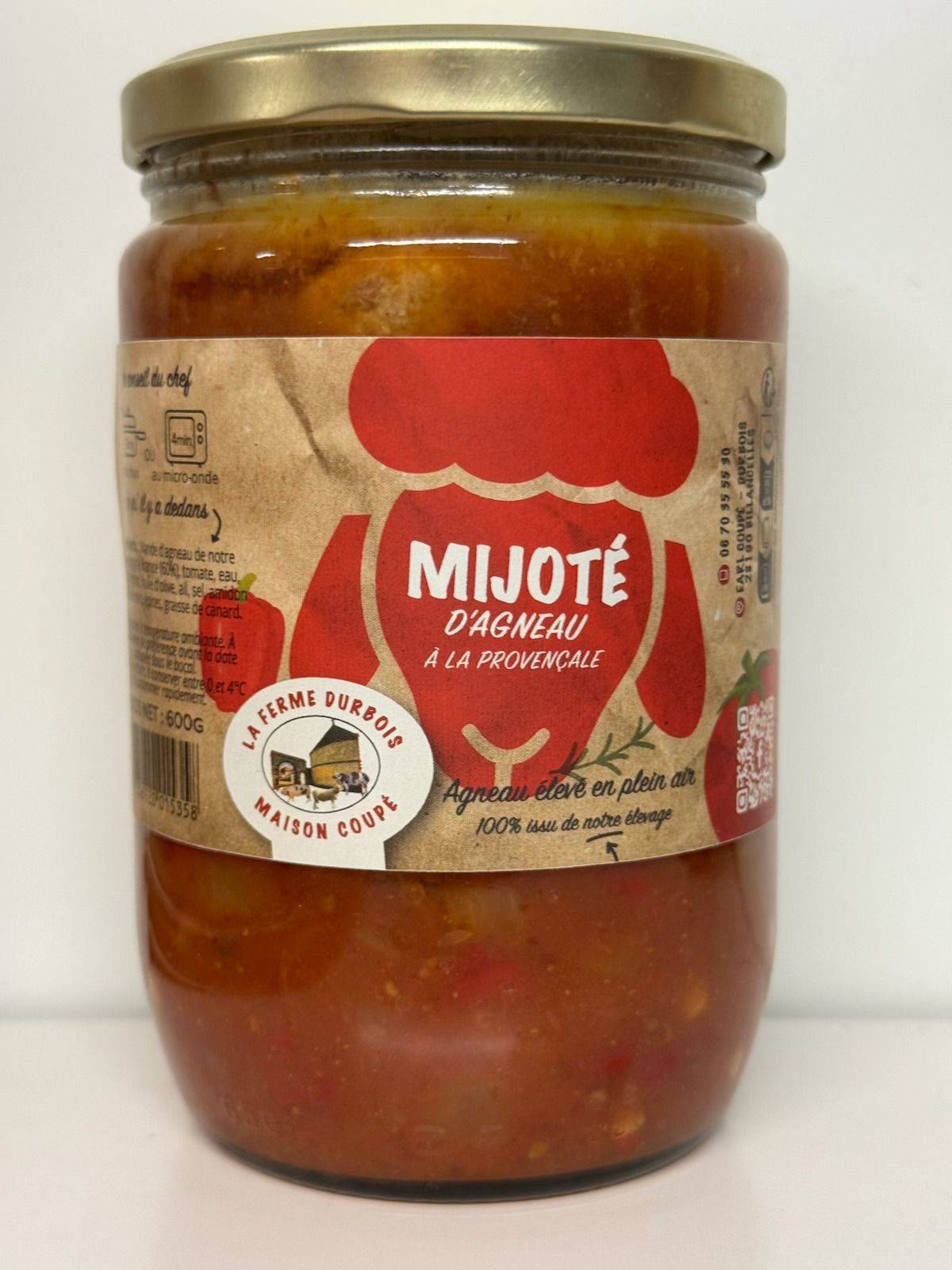 Mijoté d'agneau  fermier  à  la provençale | ferme durbois - 600g