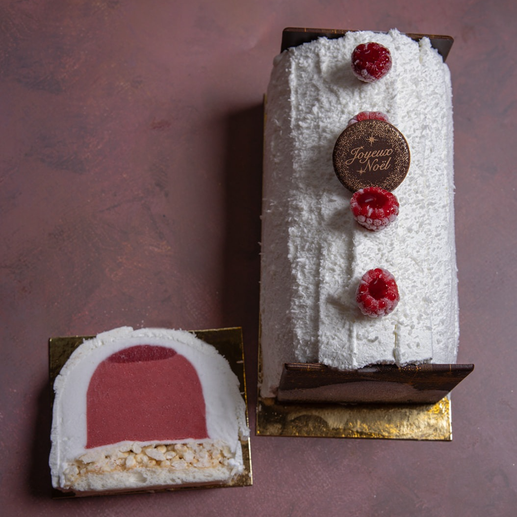 Bûche Coco Framboise 4/6 (Sans allergenes sauf oeuf)