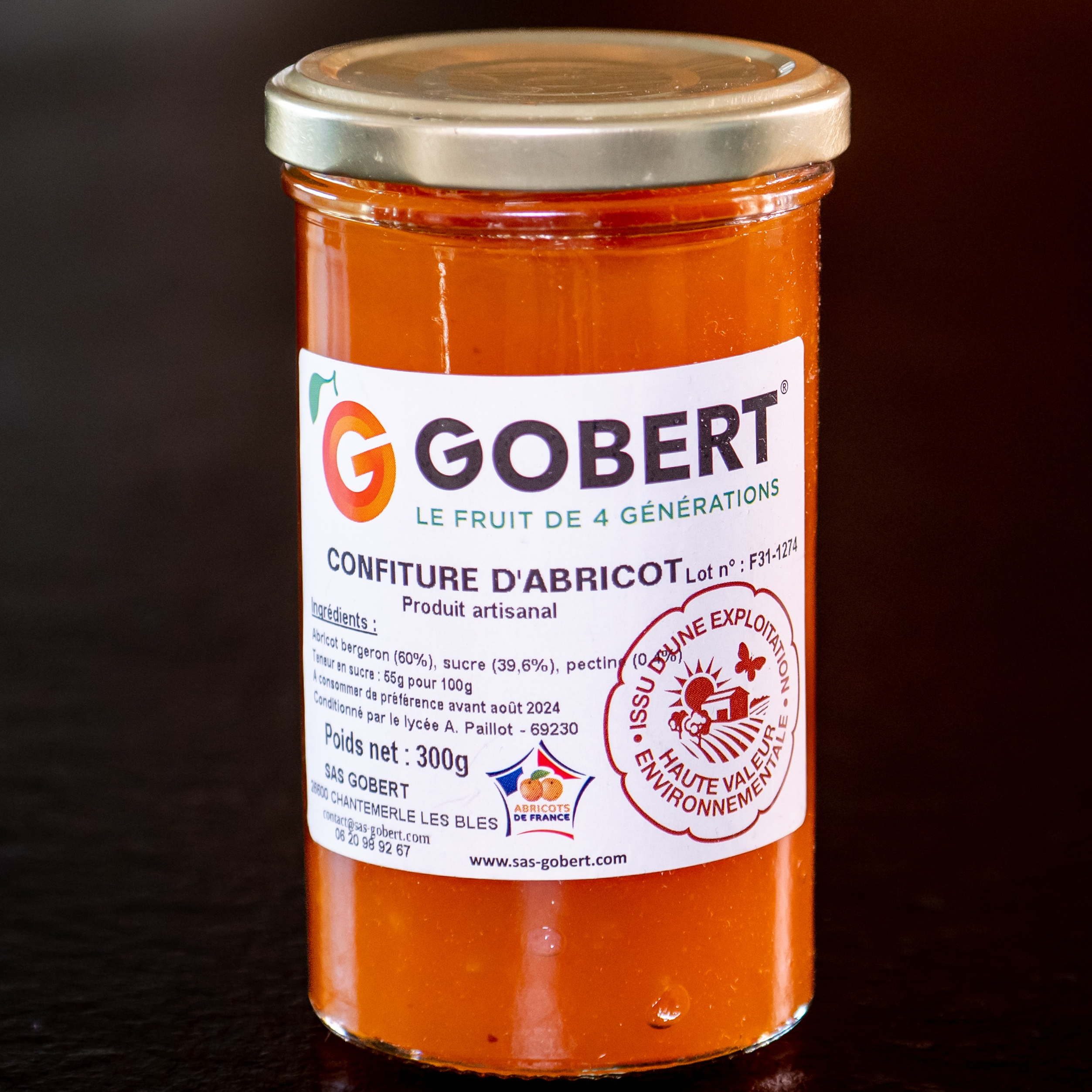 Confiture Abricot nature (60% de fruits) - pot de 300g