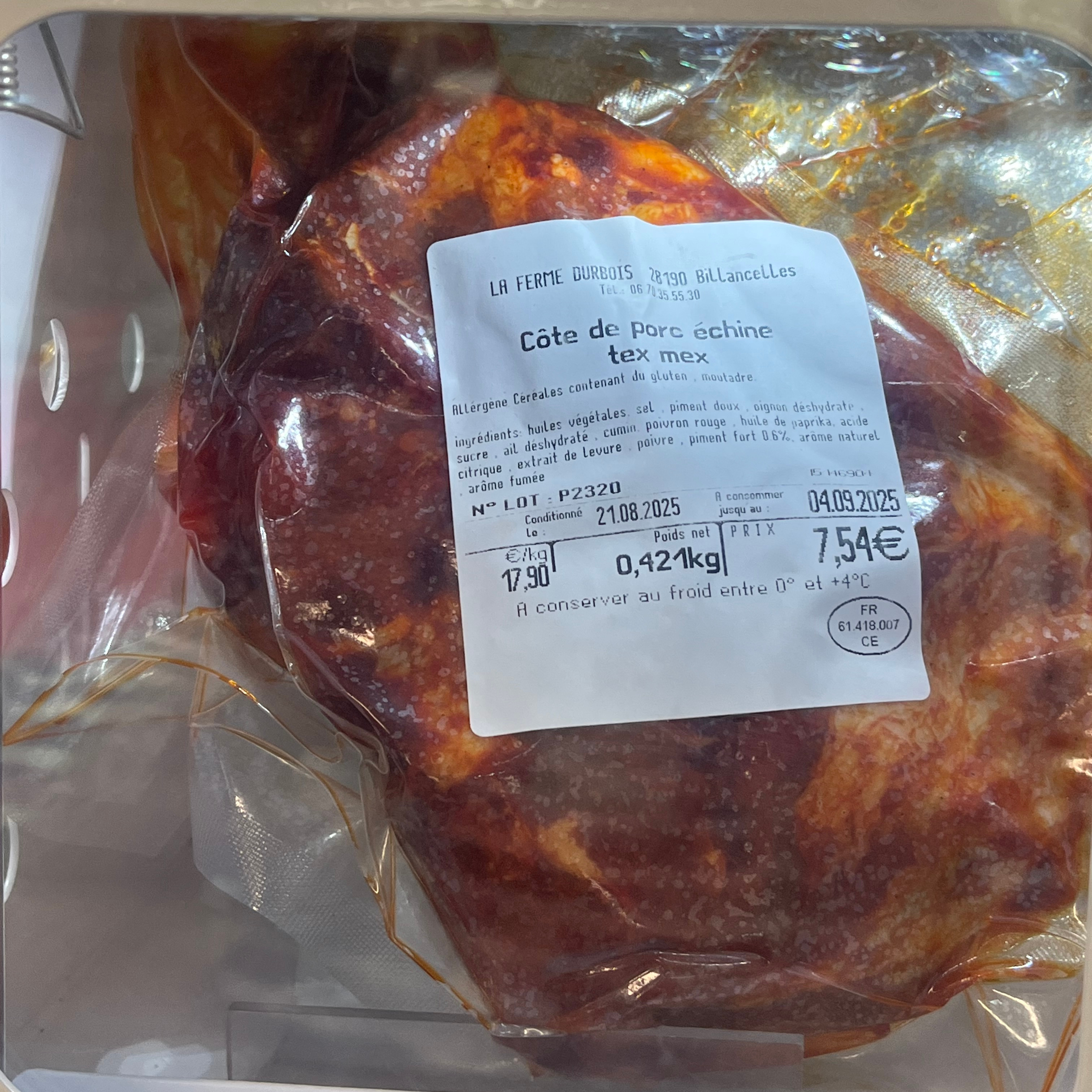 Côtes de porc tex mex x2 | ferme durbois - 0,45kg