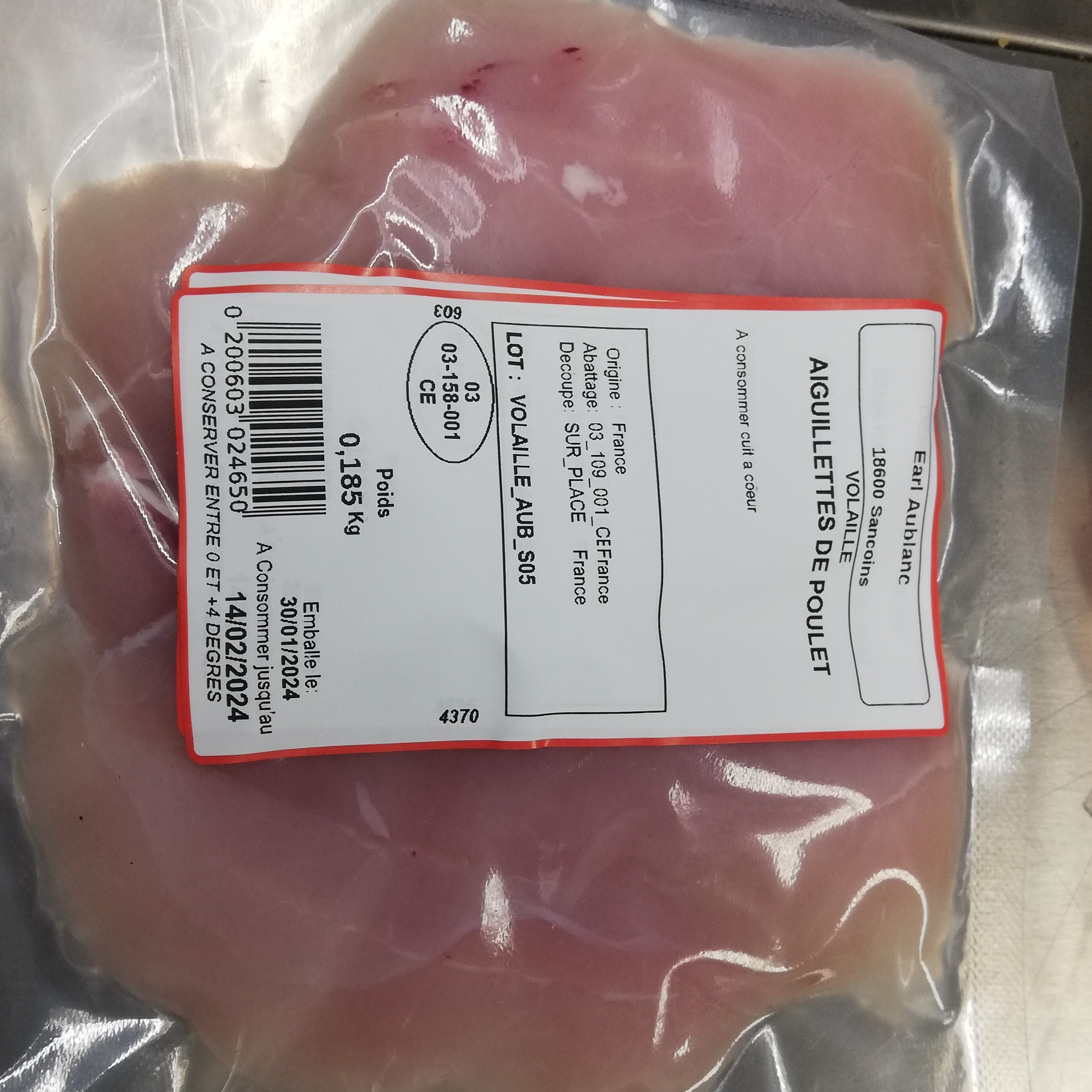 Aiguillettes Poulet (sous vide, 4 par sachet) - 200g