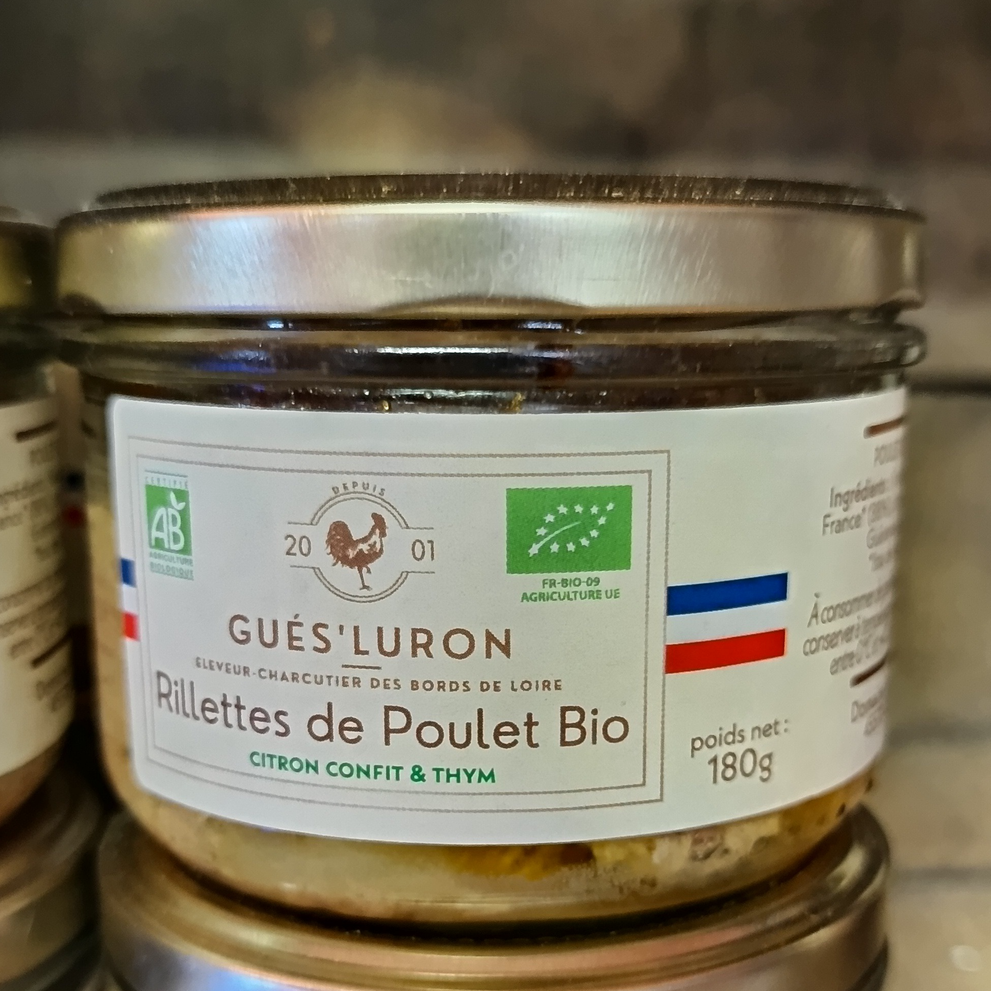 Rillettes de poulet citron confit et thym Bio